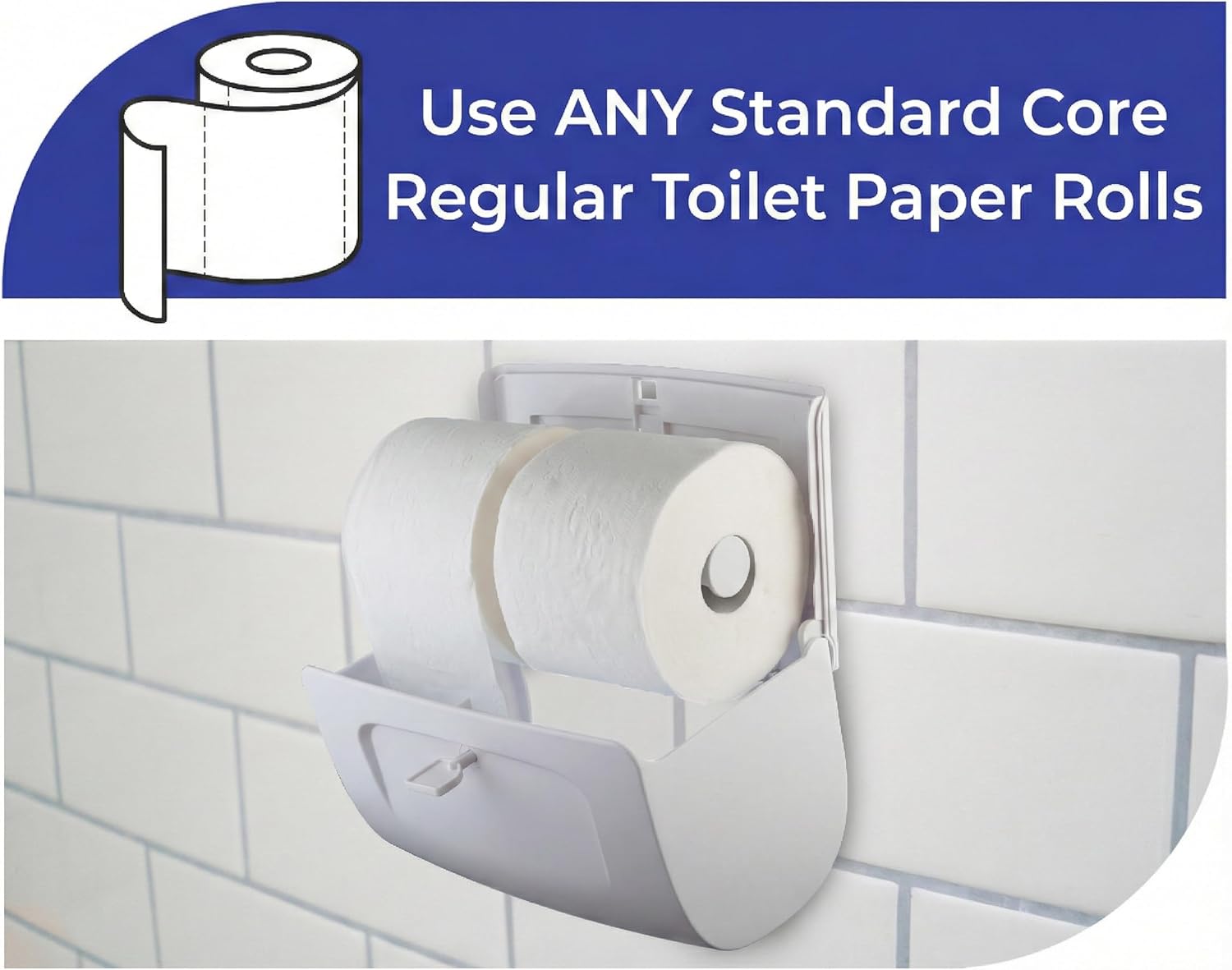 Commercial Toilet Paper Dispenser Wall Mount, Double (2 Roll) Locking Toilet Paper Holder (White), Compact Two Roll, Side by Side Design Tissue Paper Dispenser (Dispensador de Papel Higienico Doble)