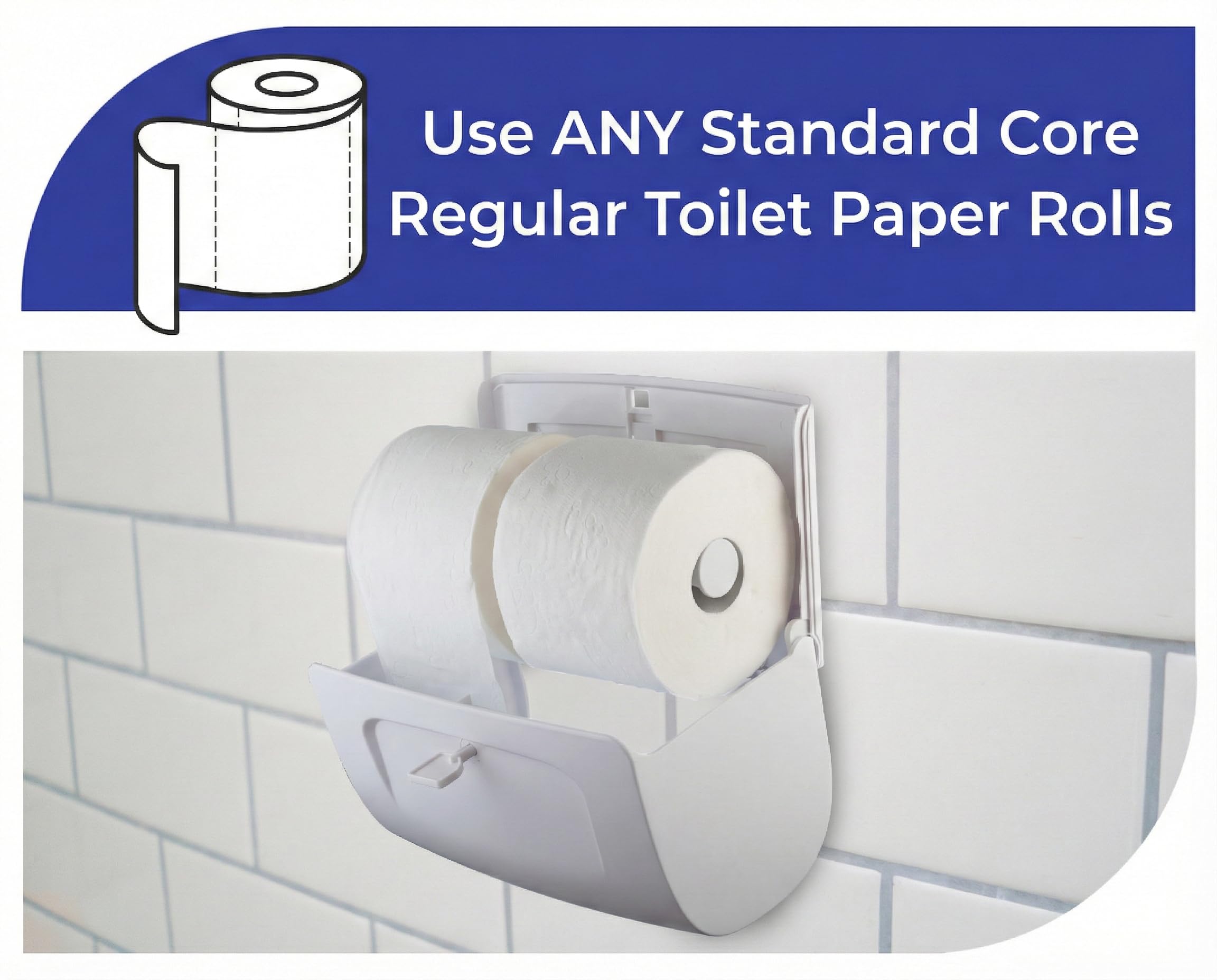 Dispensador de Papel higiénico Comercial para Montaje en Pared, Doble (2 Rollos) con Bloqueo (Blanco), Compacto de Dos Rollos, dispensador de Papel de Seda de diseño Lado a Lado (dispensador de Papel