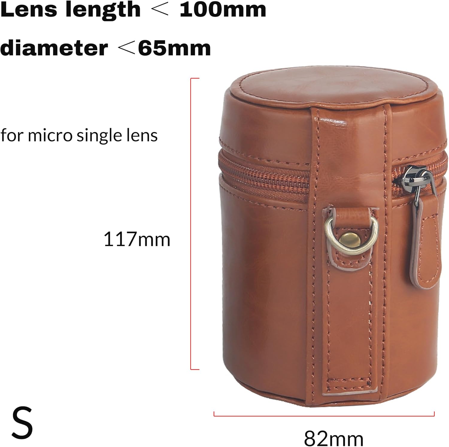 Personalized PU Leather Camera Lens Pouch, Thicken Lens Case for Photographer, Lens Protector fit for Micro-single Camera Lens, SLR Camera, Tele Lens (Brown, length ＜ 100mm, diameter ＜65mm)