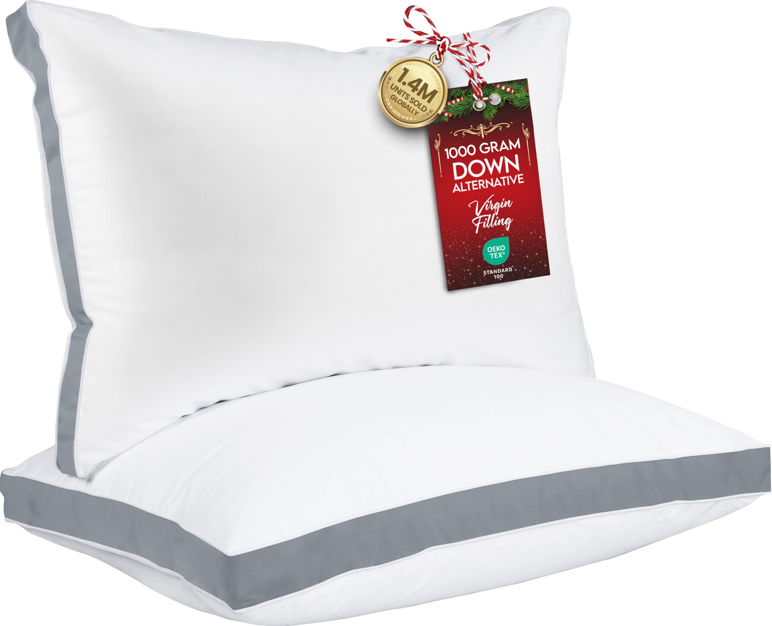 Utopia Bedding Bed Pillows for Sleeping Queen Size Grey Set of 2 Soft Fluffy Pillow with Down Alternative