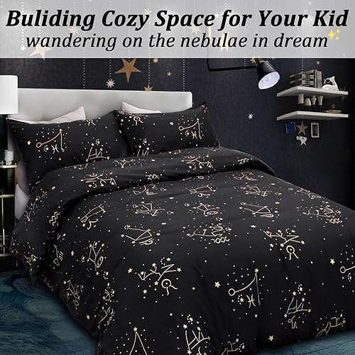Miniatura 3 de ZHH E-COMMERCE Juego de funda de edredón King para niños, funda de edredón de constelación de 3 piezas (1 funda + 2 fundas de almohada), doble cara