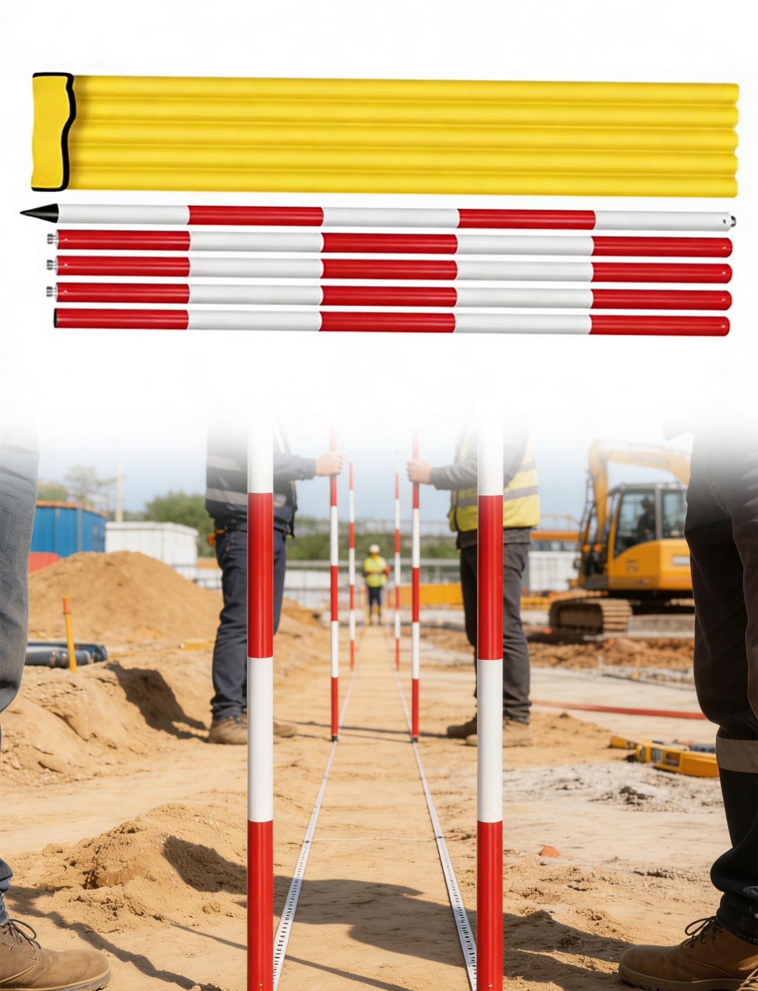 Aluminiowy pręt pomiarowy, oznaczone kolorystycznie listwą pomiarową, profesjonalny drążek centrujący do prac pomiarowych, drążek pomiarowy, dalmierz na placach budowy i prac mapowych (A,