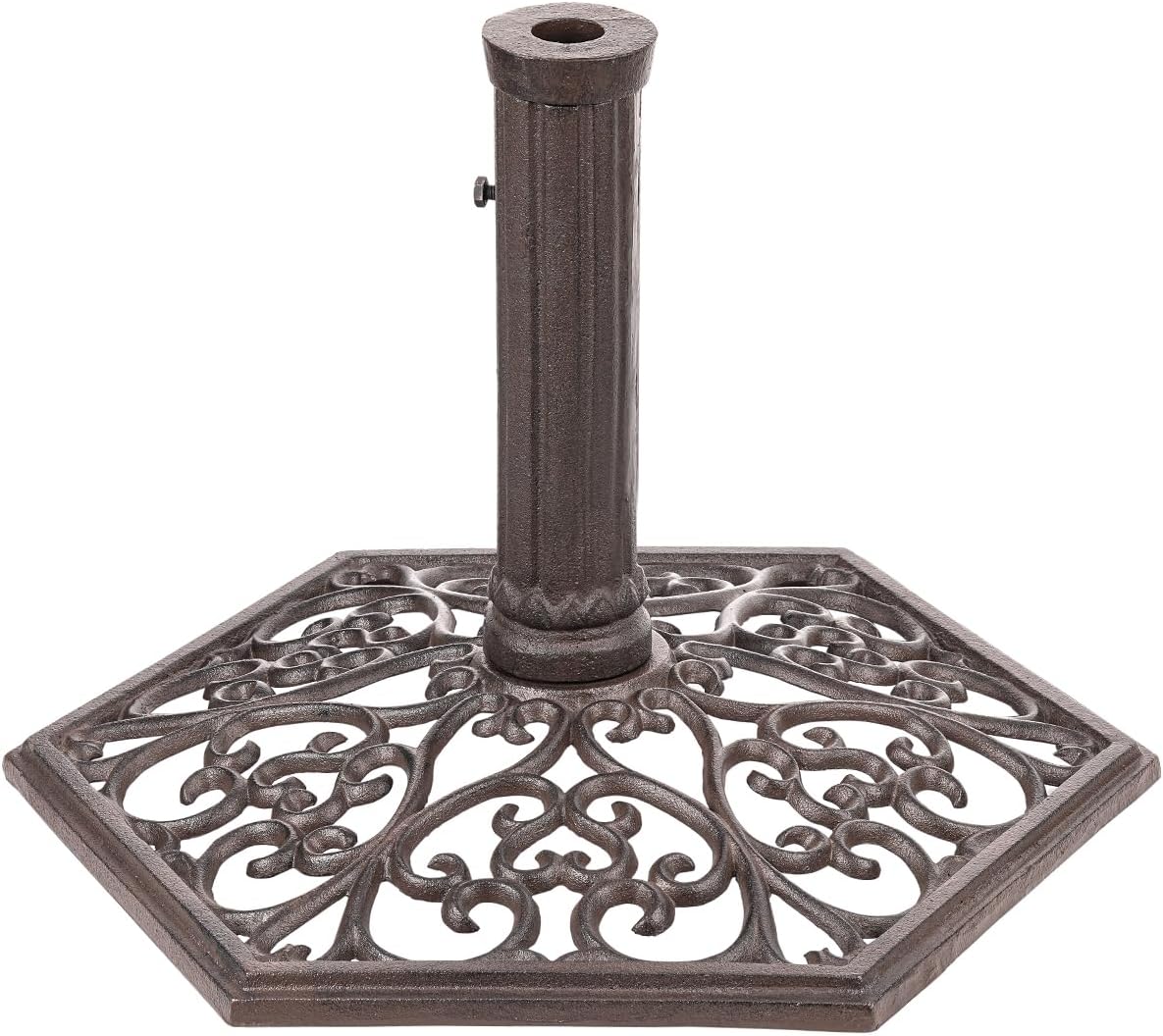 Sungmor 14.9 Inch Vintage Cast Iron Umbrella Base, Hexagon & Antique Brown | Heavy Duty Outdoor Freestanding Base,Hexagon Antique Brown Umbrella Stand for Patio,Yard or Garden