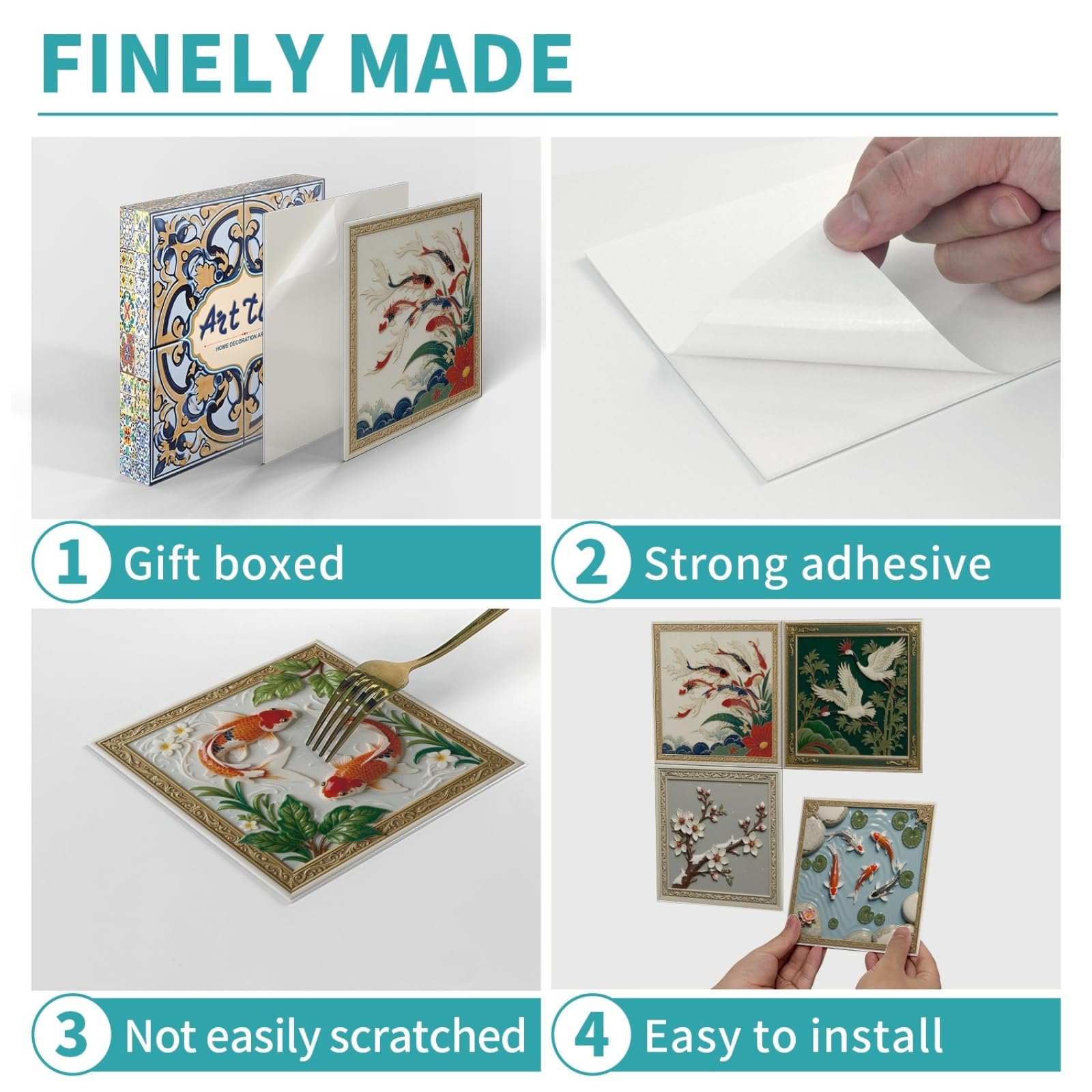 Azulejos Adhesivos Baño 15x15 cm Pescado Chino Verde Vinilo Pared Cocina Pelar Y Pegar Impermeable para Muebles Chimenea Gabinete Baldosas Adhesivas Pared Decorativos 24 Piezas