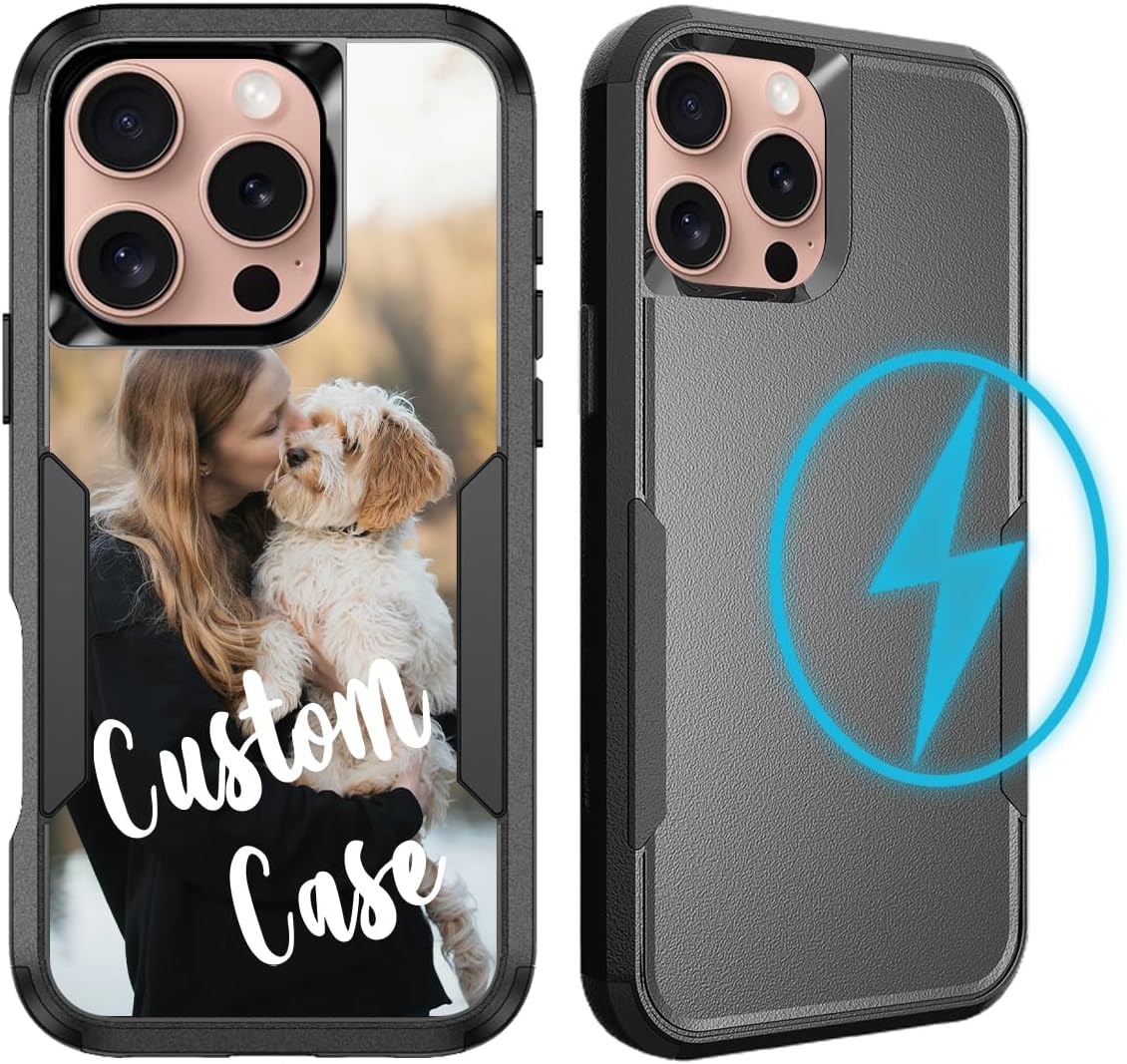 Custom Case for iPhone 16 Pro Max 6.9-Inch [Compatible with MagSafe] Personalized Photo Logo Picture Text Name Shockproof Cover [Dual Layer Structure Protection] Heavy Duty Full-Body Dropproof Black