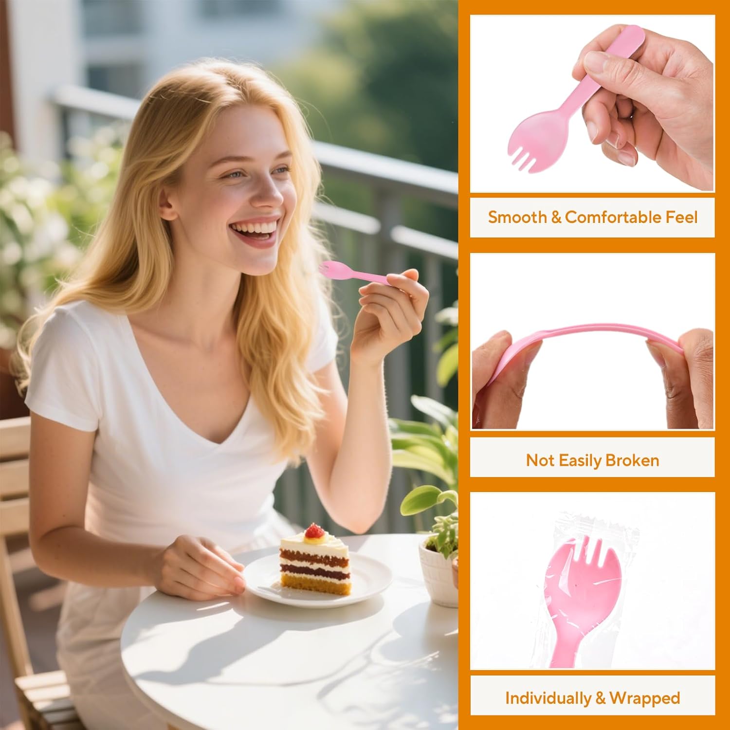 1000Pcs Mini Pink Plastic Spork, 4.2 Inch Individually Wrapped Disposable Utensils, Small Fork and Spoon Combo for Restaurant, Catering Events, Cakes, To-Go & Party Use