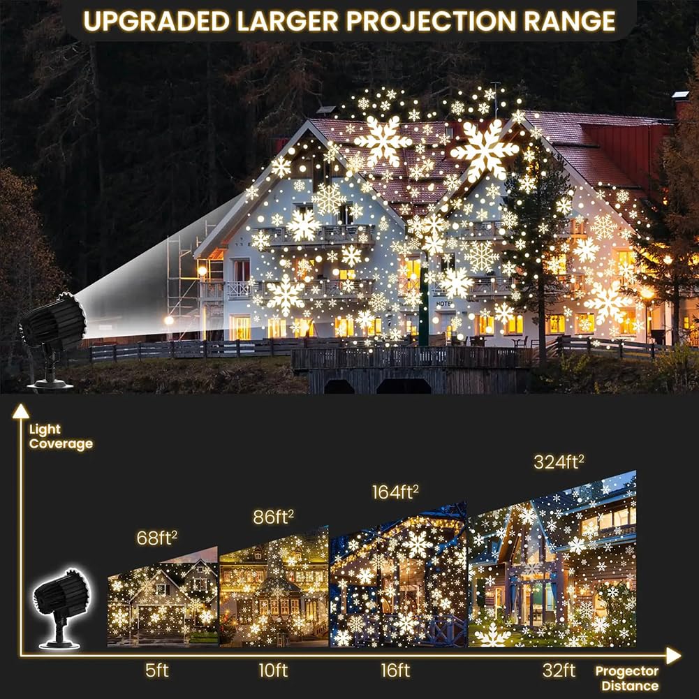 Weihnachtsschneefall-Projektorlichter, LED-Lichtprojektor, IP65 wasserdicht, weißer Schnee für die Innen- und Außendekoration, Weihnachtsschneeflockenprojektorlichter