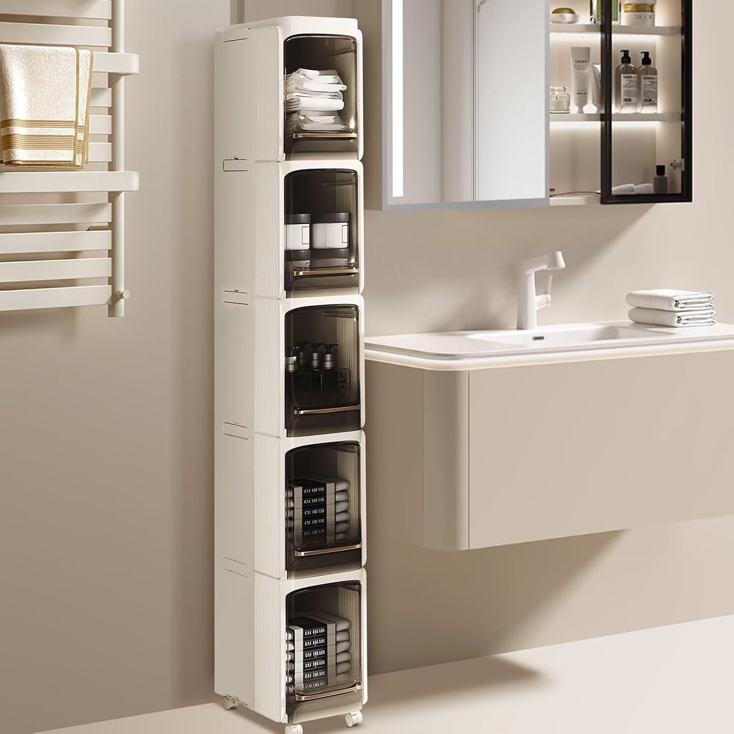 Amazon.com: Calcy Ssay 5-Tier Tall Slim Bathroom Storage Cabinet ...