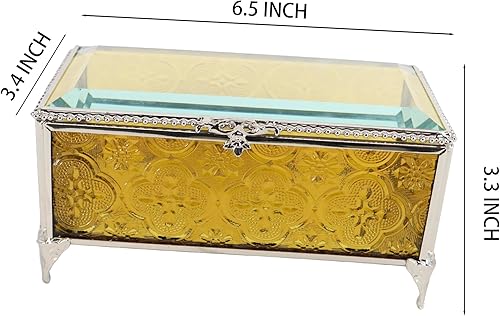 Miniatura 6 de Joyero de cristal rectangular vintage con tapa con bisagras, anillo de joyería, pulsera, caja de exhibición de metal de recuerdo, caja