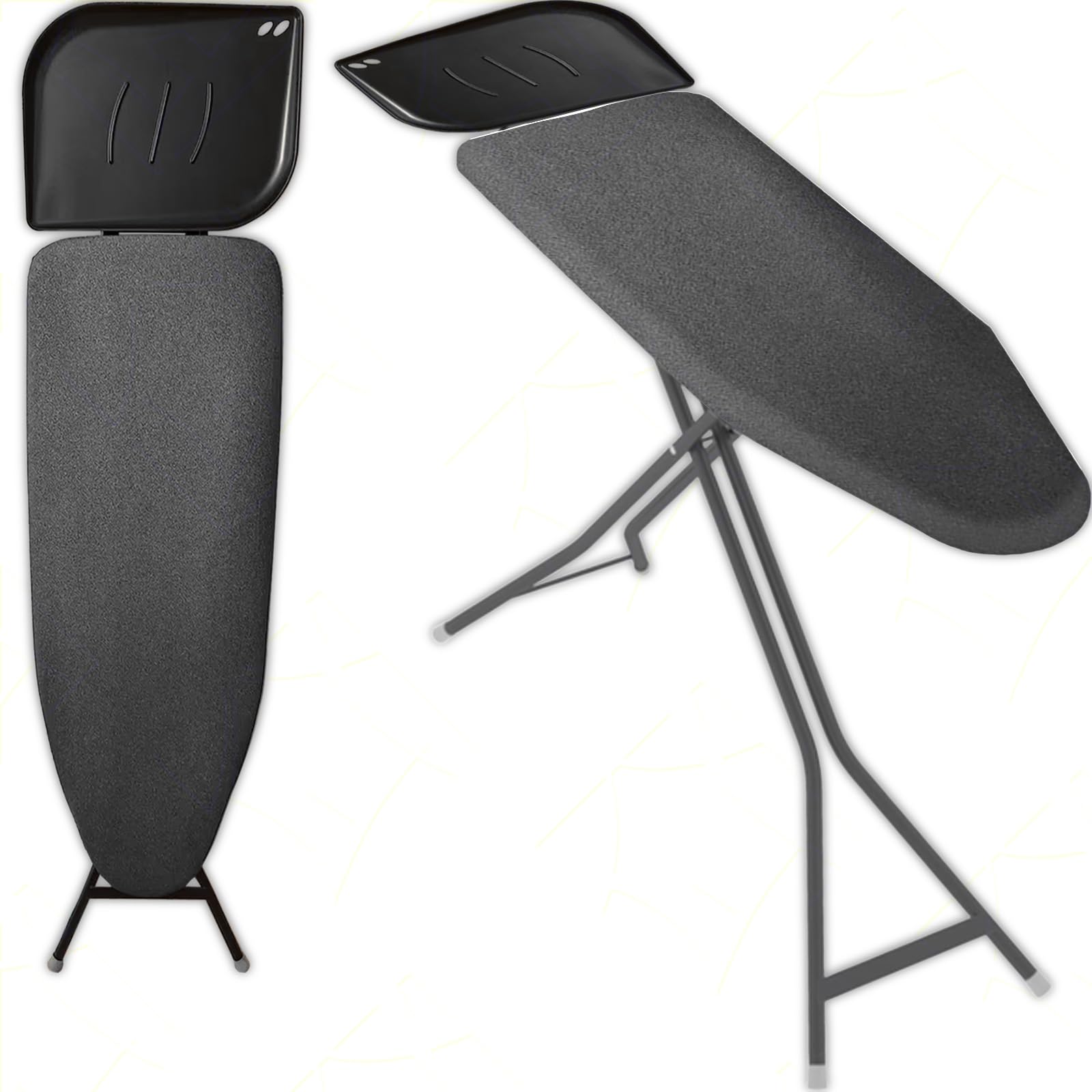 Sicignano | Table de repassage Tritone 120 x 40 cm, porte chaudière, porte cintres, antidérapant, gris, 153 x 43 x 95 h cm
