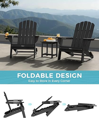 Miniatura 7 de Silla Adirondack plegable, silla Adirondack de HDPE con 2 soportes para tazas, sillas para fogatas al aire libre de fácil montaje para patio,