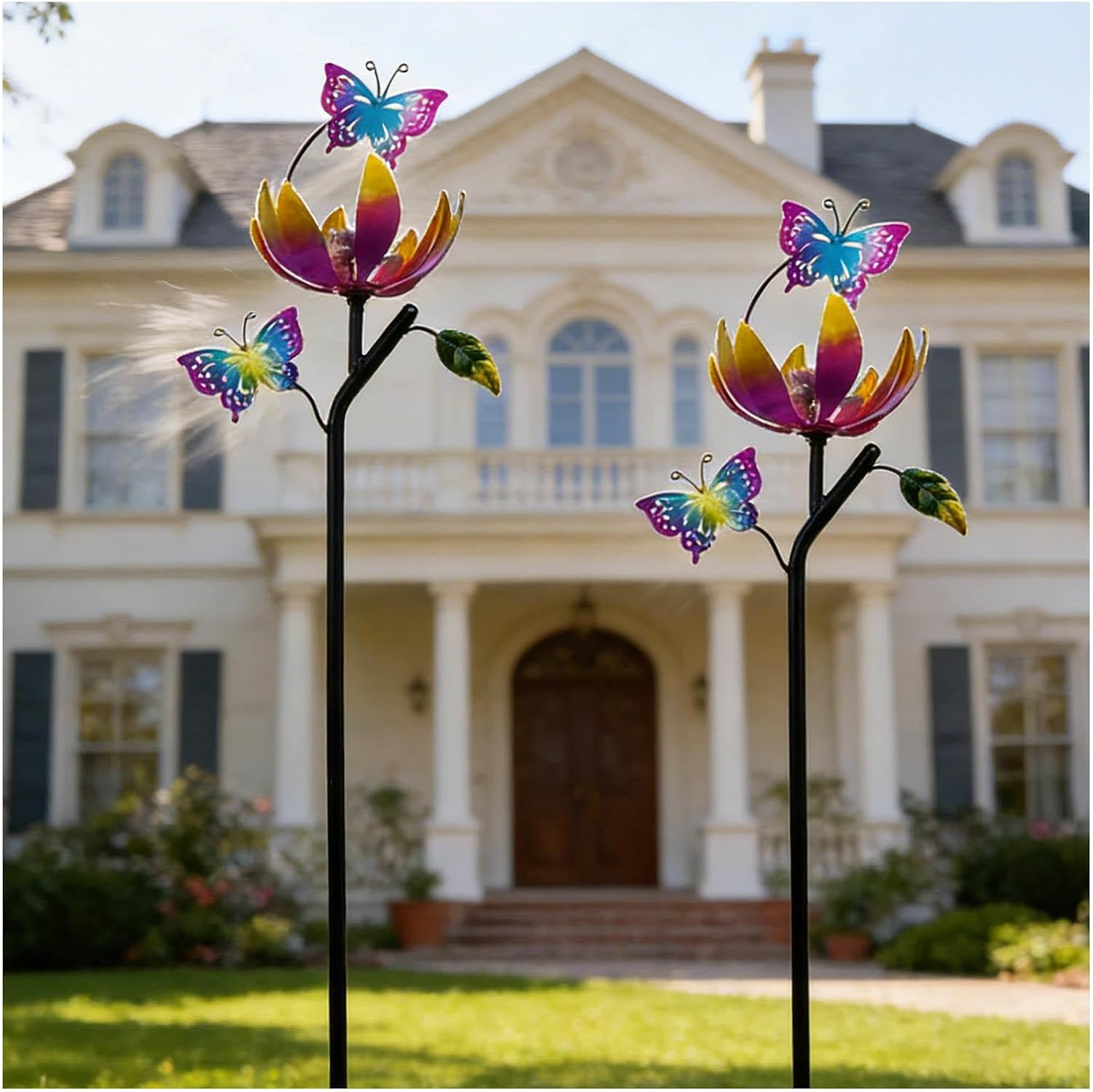 Butterfly Garden Wind Spinners for Yard, 46 inch/117cm Wind Mill for Yard and Garden Stainless Steel, Lawn Spinners for Yard, Gift for Family Friends,B（2Packs）