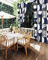 Vista 5 de Abstract Geomrtry Outdoor Curtains for Patio Waterproof Drapery,Grommet Window Curtain Drapes for Living