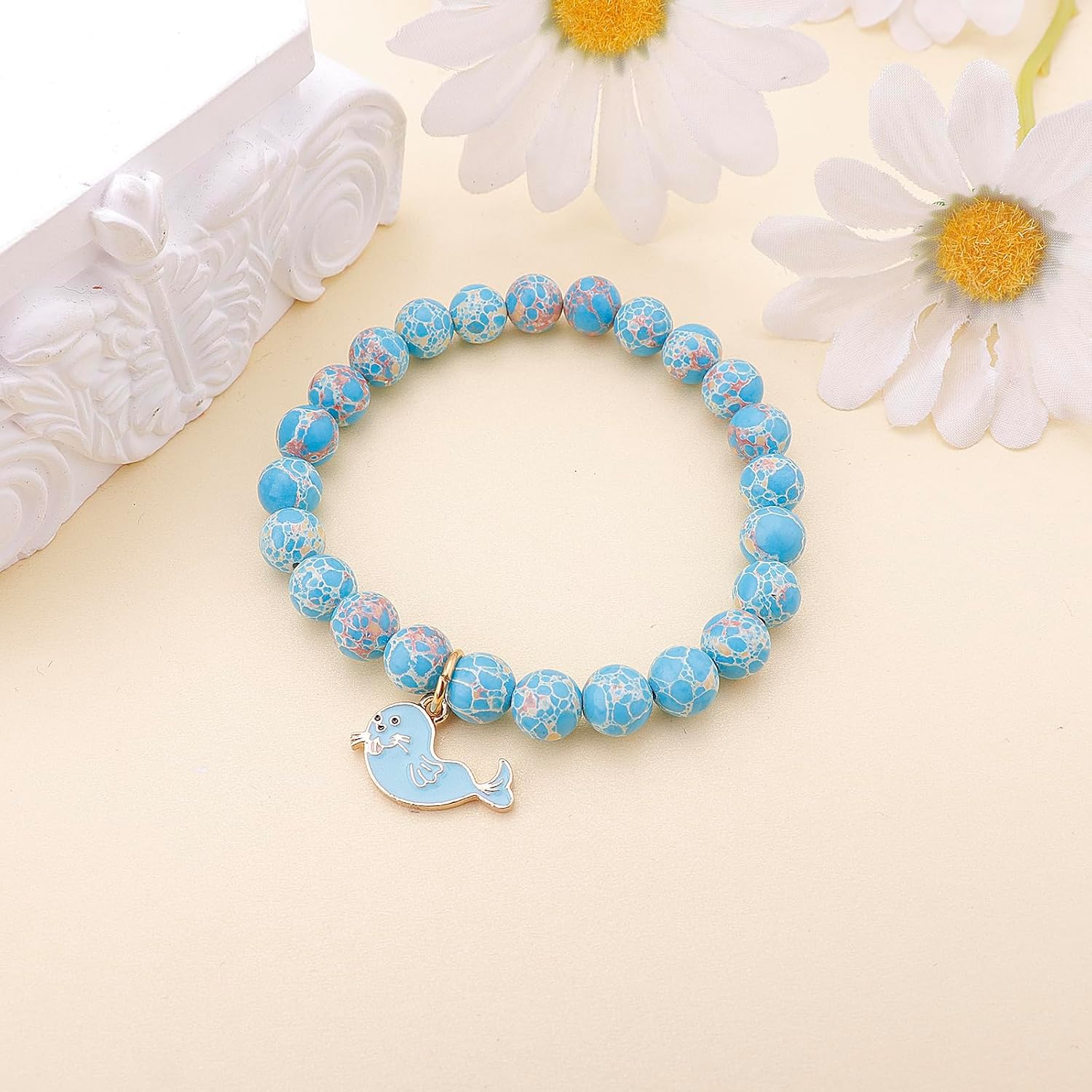PARTNER Funny Harbor Seal Bracelets for Seal Lovers - Ocean Animal Themed Gifts for Women - Natural Stone Beaded Jewelry