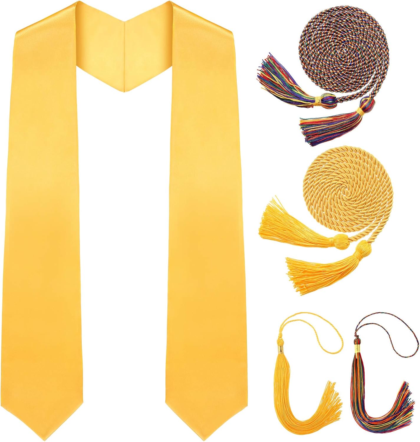 Jecery 5 Pieces Graduation Stole, Honor Cords and Tassel