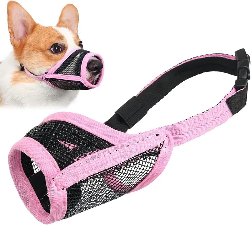 Focinheira de Malha Respirável para Cães Pequenos LUCKYPAW, Rosa, Tamanho S