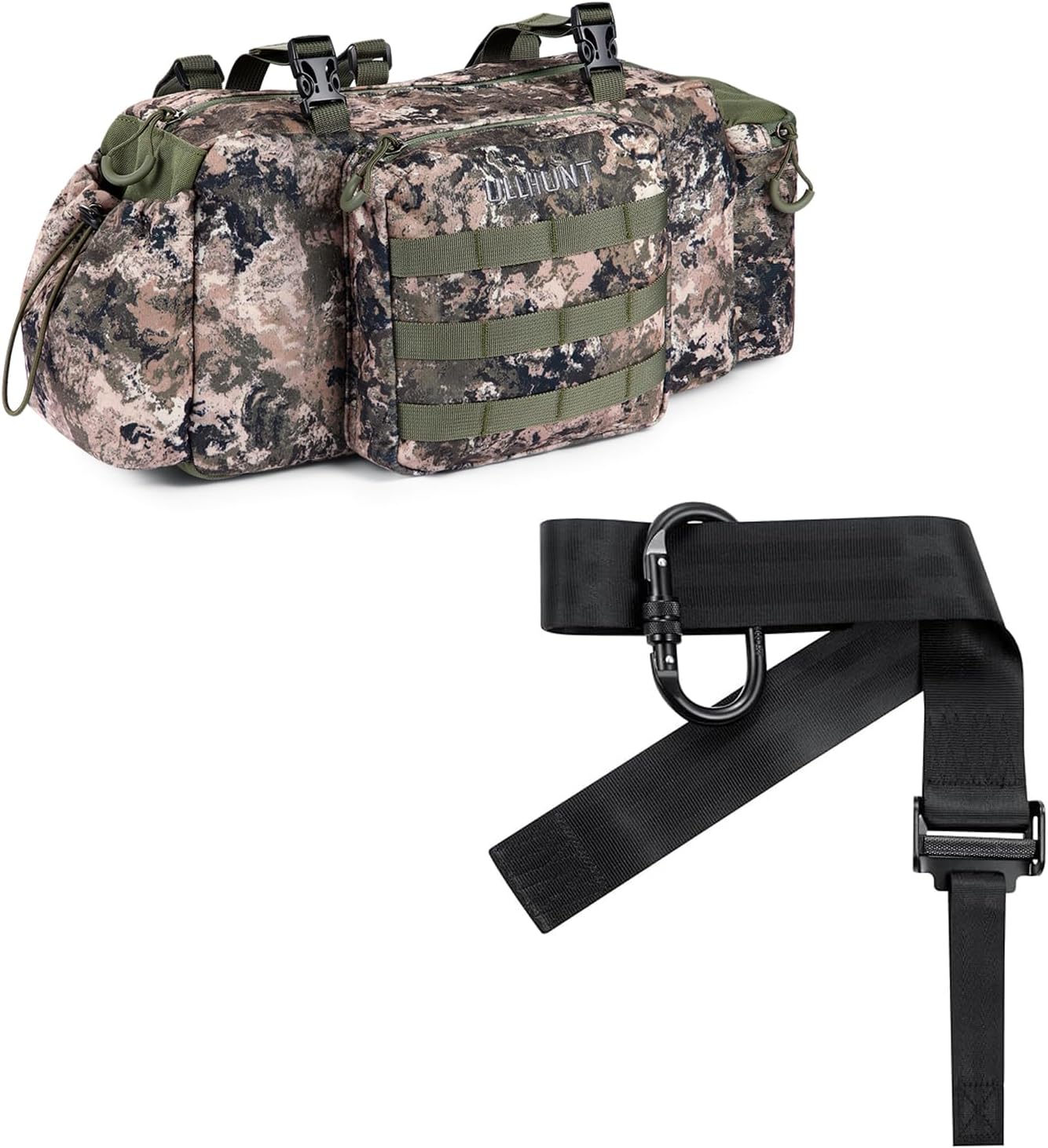 UIIHUNT Treestand Front Storage Bag and Safety Harness Tree Strap: Quick Connect Hunting Tree Strap for Tree Stand Hunting and Climbing