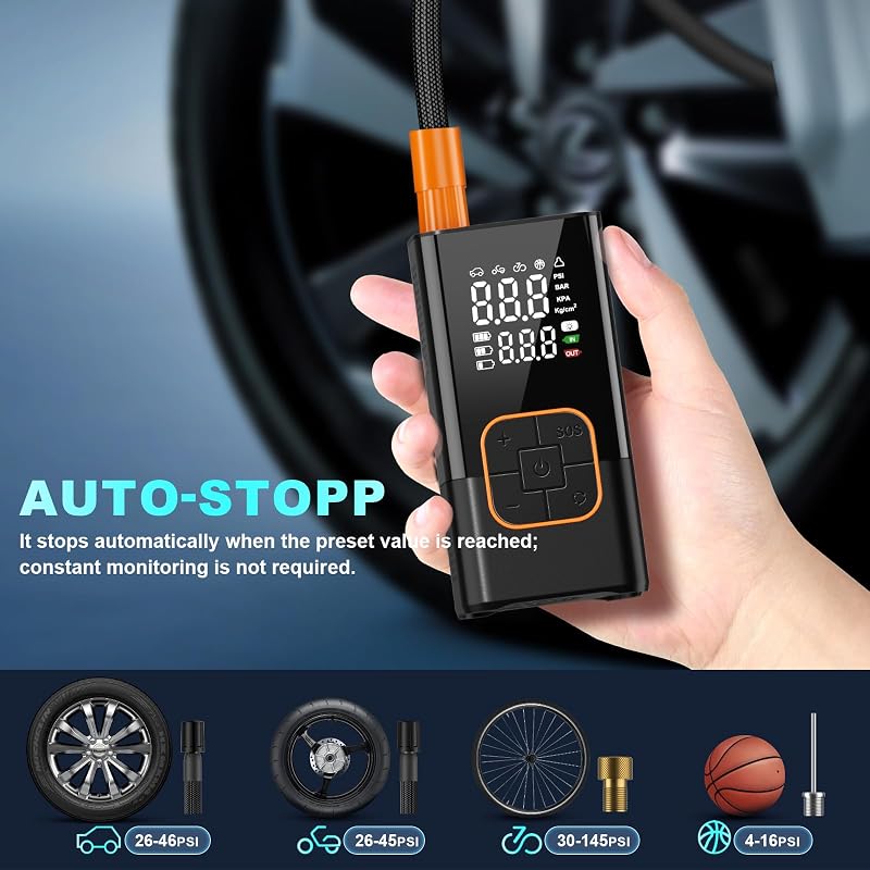 Feolaviy Mini Elektromos Pumpa 6000 mAh Akkumulátorral - 150 PSI Hordozható Kerékpár Kompresszor LED Lámpával - Újratölthető Pumpa Biciklire