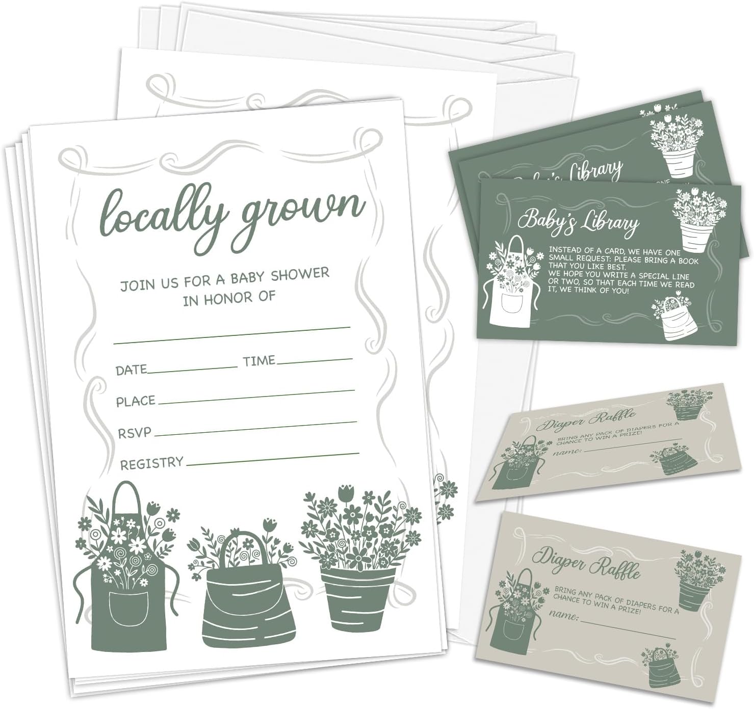 100 Pcs Baby Shower Invitations, Little Sprout Theme Gender Revealed Party Invitations, Includes Envelope, Book Claim Card, Diaper Raffle Ticket, and Party Decorations - 01