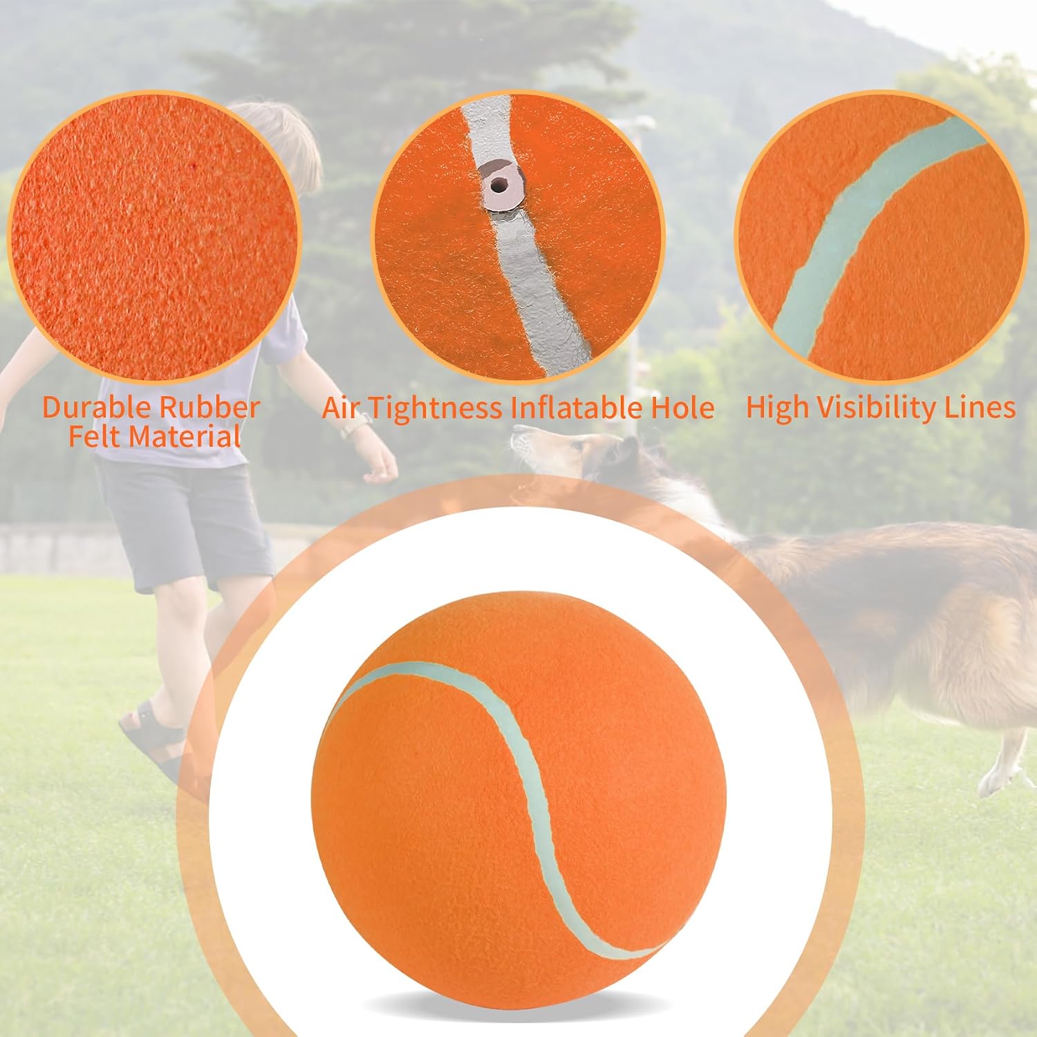 susu & wuwu Giant Tennis Ball for Dogs Yellow Big Tennis Ball for Dog Birthday Gift 9.5" Pet Toy Balls for Small/Medium/Large Dogs image 3