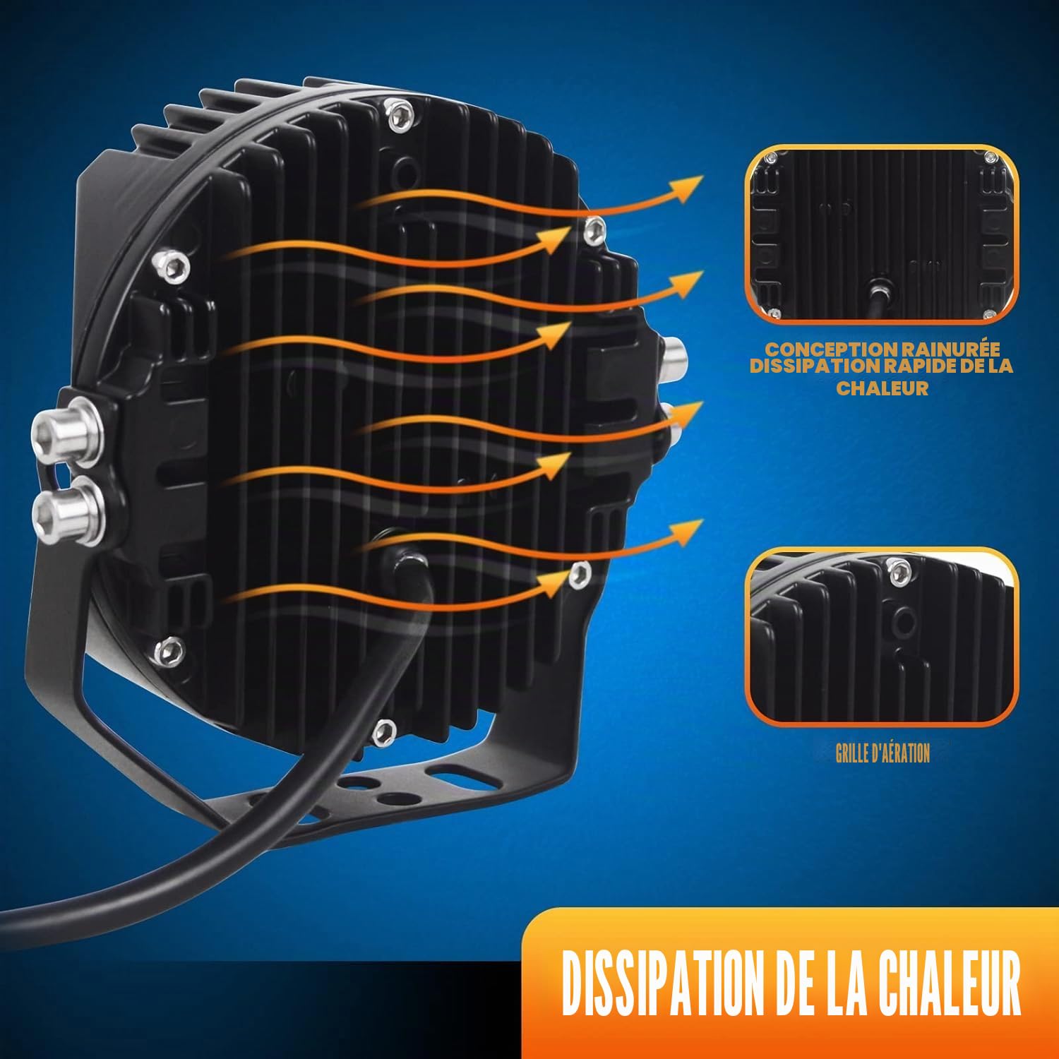 Willpower 1PCS Phare de Travail LED lumière blanche, 7 pouce 75W Phare led 12v pour Voiture 4x4 Camion Tracteur SUV Bateau