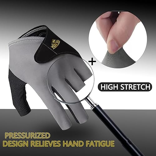 Miniatura 2 de Guantes de billar transpirables, secado rápido, transpirables, mano izquierda, 5 dedos, doble costura duradera, ajuste envolvente ajustable, guantes