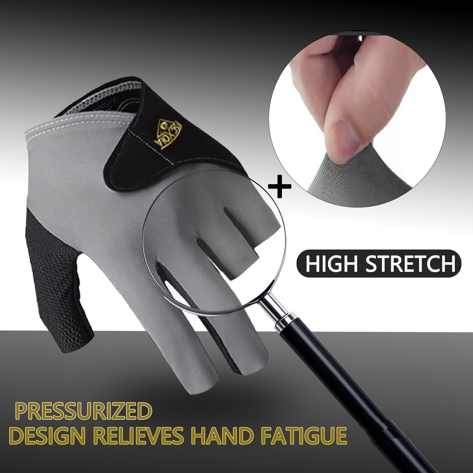 FSCXOIA Breathable Billiard Gloves, Quick Drying Breathable Left Hand 5 Fingers, Durable Double Stitching, Adjustable Wrap-Around Fit Snooker Billiard Gloves, Adjustable Unisex Size (Black, Large)