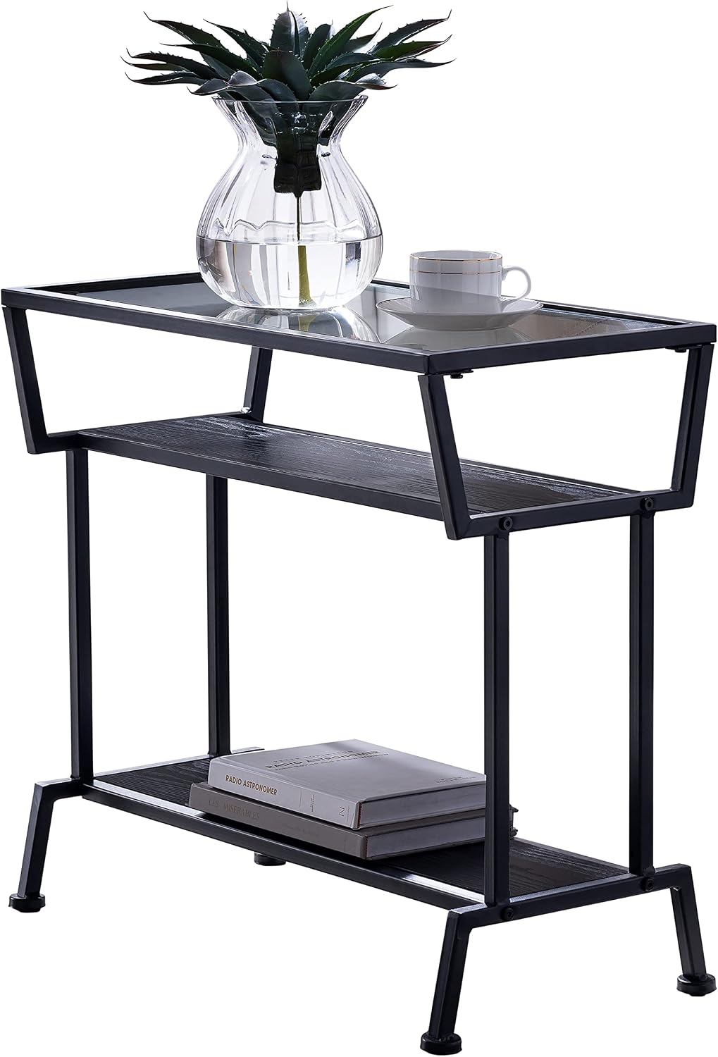 Kings Brand Furniture - Dosamantes Side End Table with Storage Shelves, Black