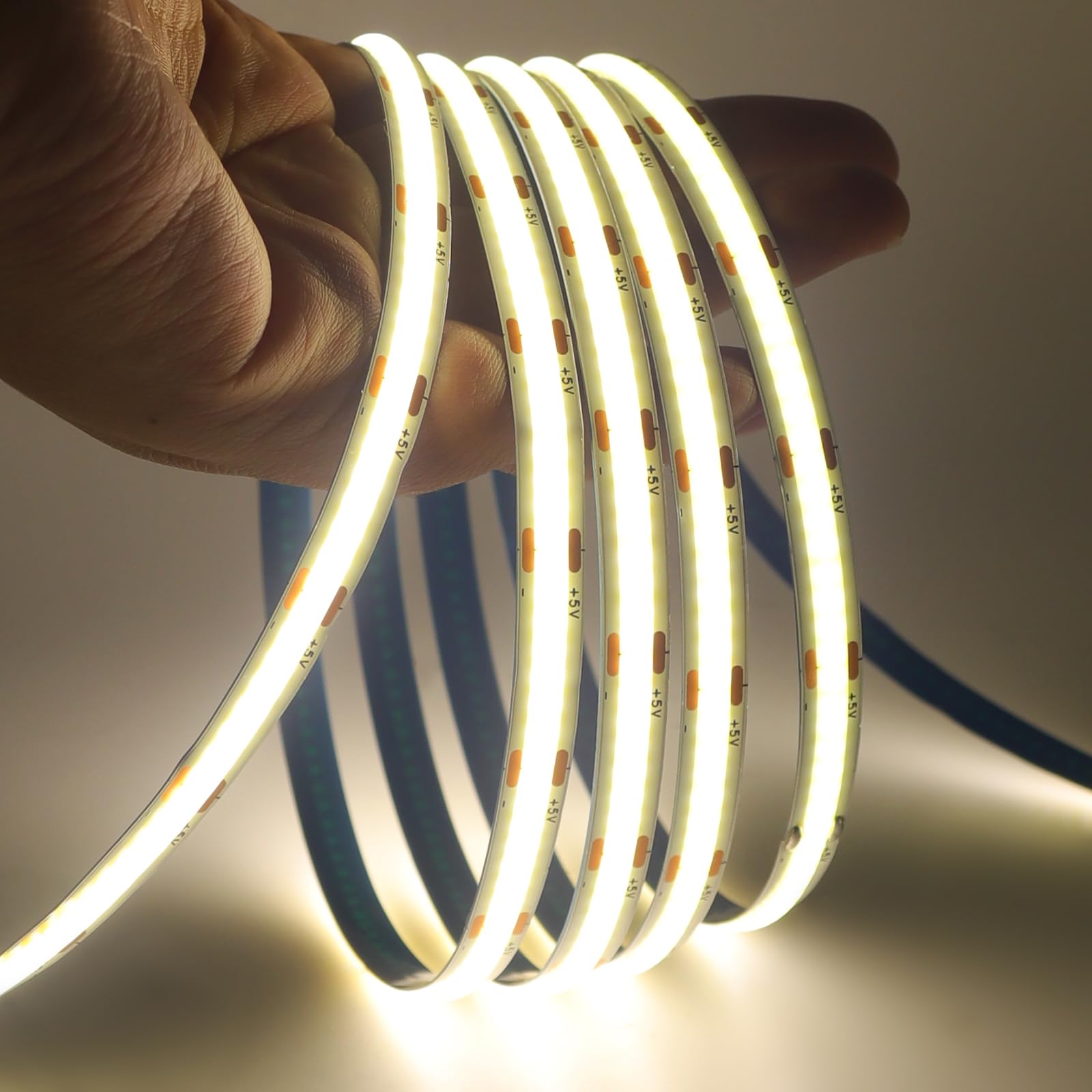 KISUFU 5V COB USB LED Strip, 320 LEDs/m 8mm LED Strip Flexible IP20 Non-Waterproof Flexible LED Strip Light for Bedroom, Kitchen, Mirror, Wardrobe