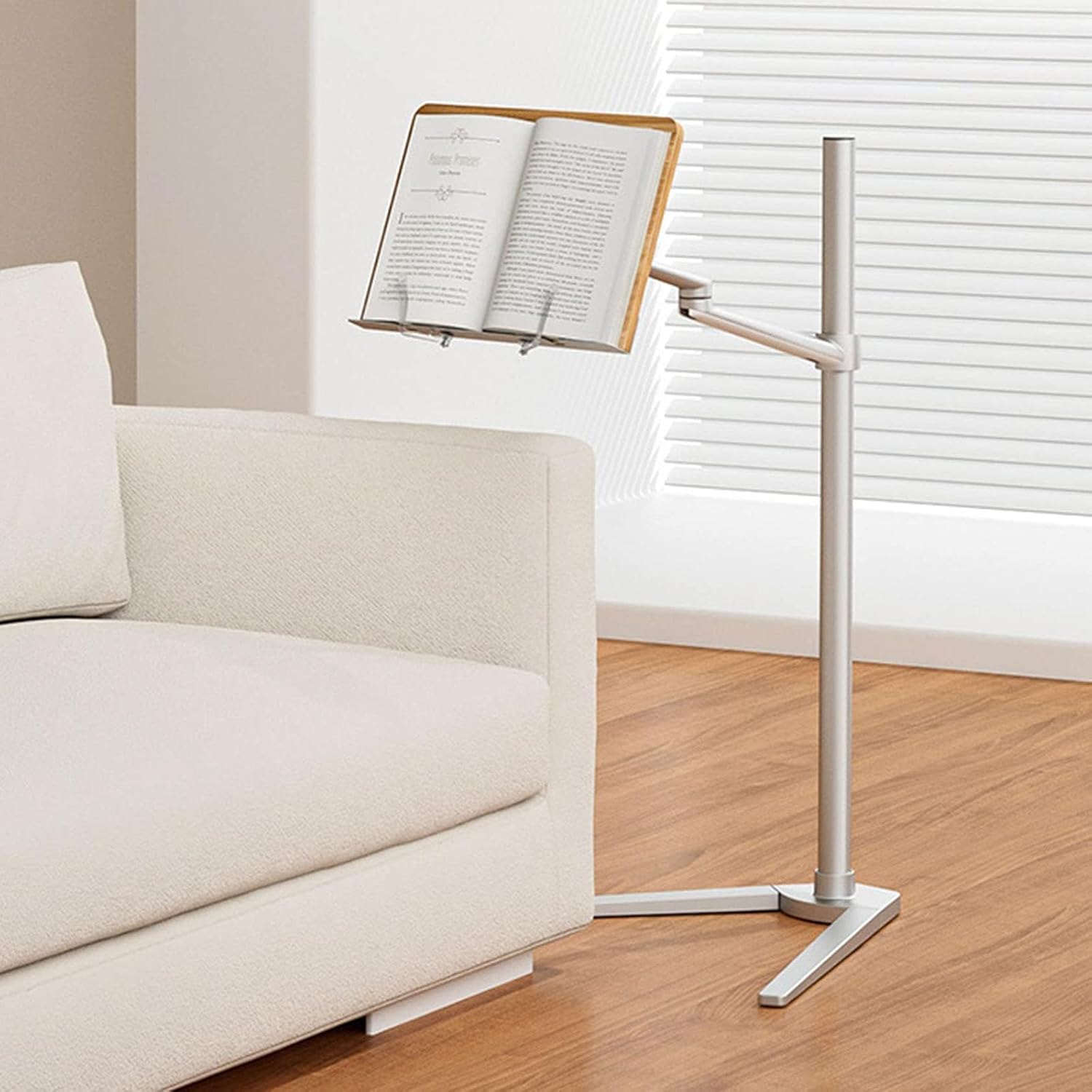 Book Stand with 360° Swivel Stable Aluminum Arm Cookbook Stand 90Cm Height Adjustable Book Holder with Clamp for Reading for Magazine,Brown