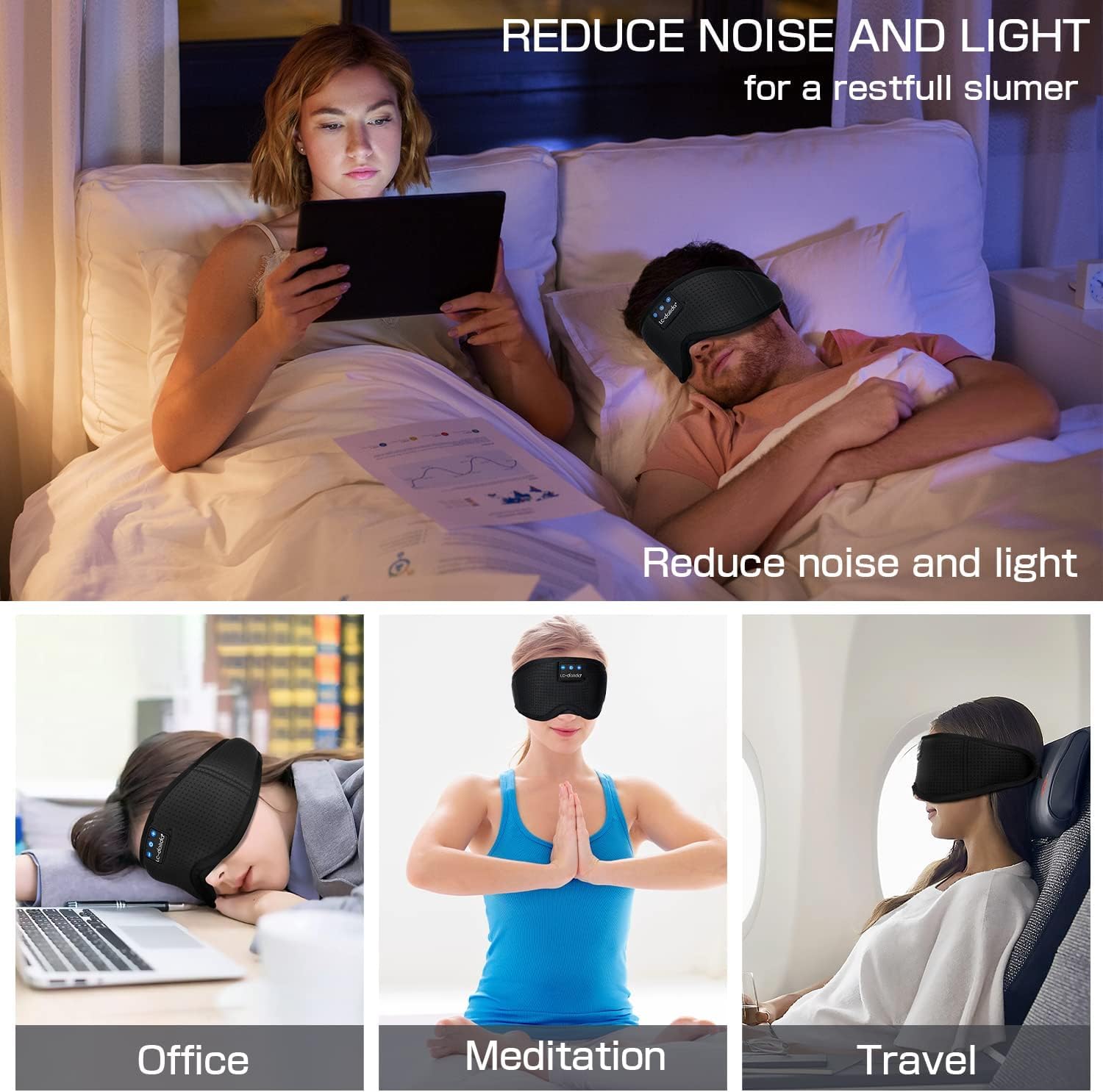 LC-dolida Sleep Mask with 5.4 Bluetooth Headphones, Silk Sleep Headphones, Total Bluetooth Eye Mask for Sleeping, Sleep Soft Mask for Women Men, All Night Sleep, Travel(Ink) — Amazon image 5