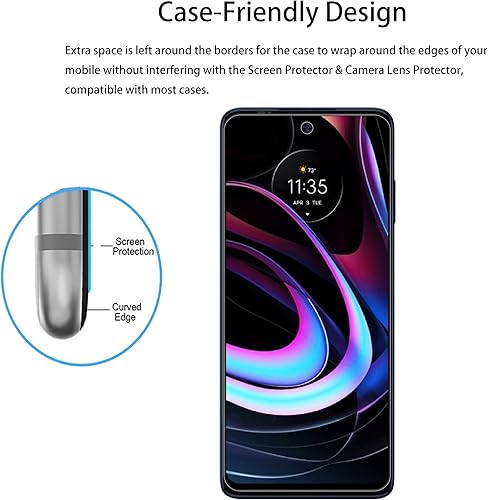Miniatura 7 de Paquete de 2+2 Protector de pantalla de vidrio compatible con Motorola Moto Edge 2021  Moto Edge 5G UW 2021 Protector de lente de cámara de vidrio