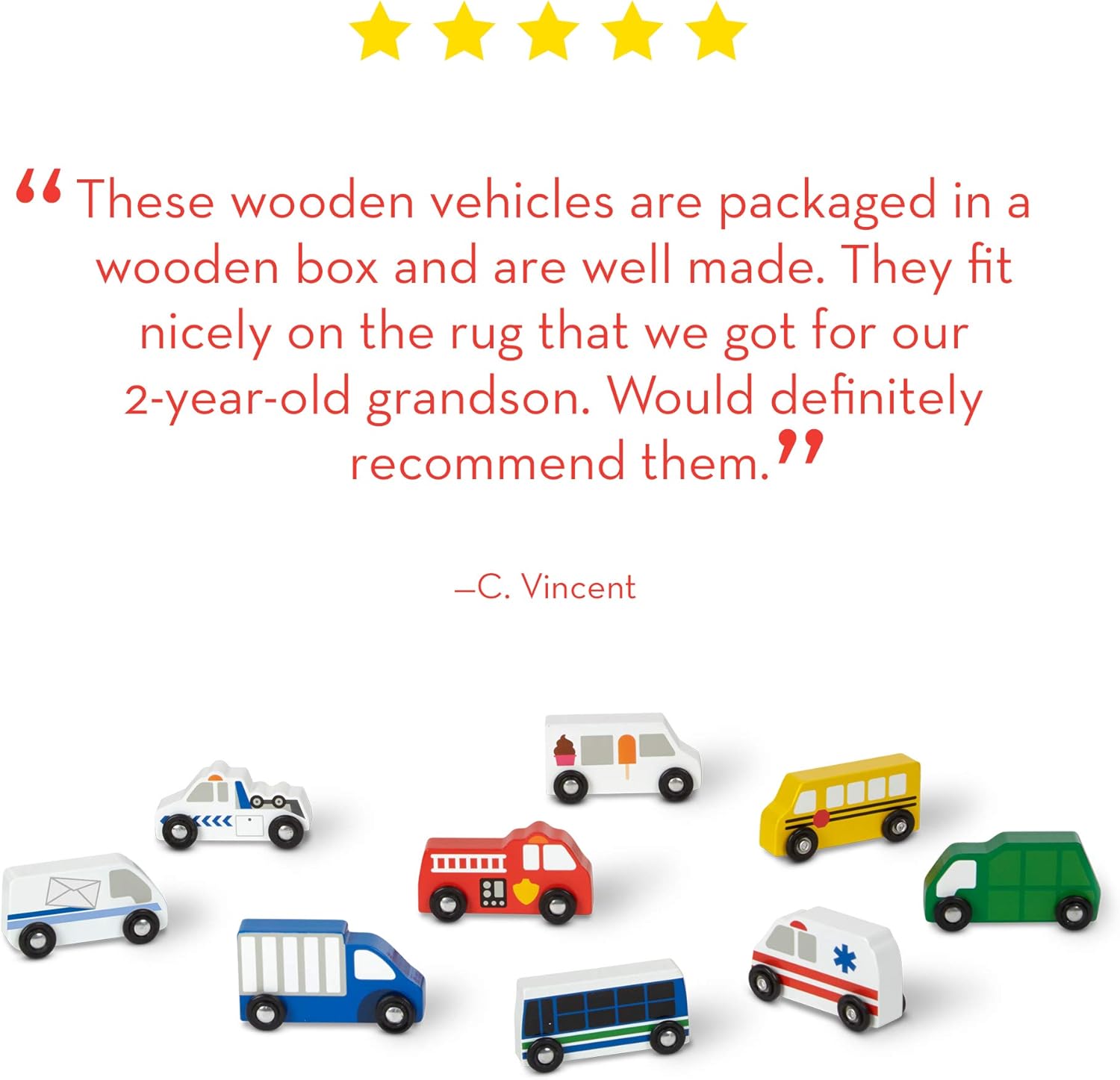 Melissa & Doug Wooden Town Vehicles Set in Wooden Tray (9 pcs): Toys & Games