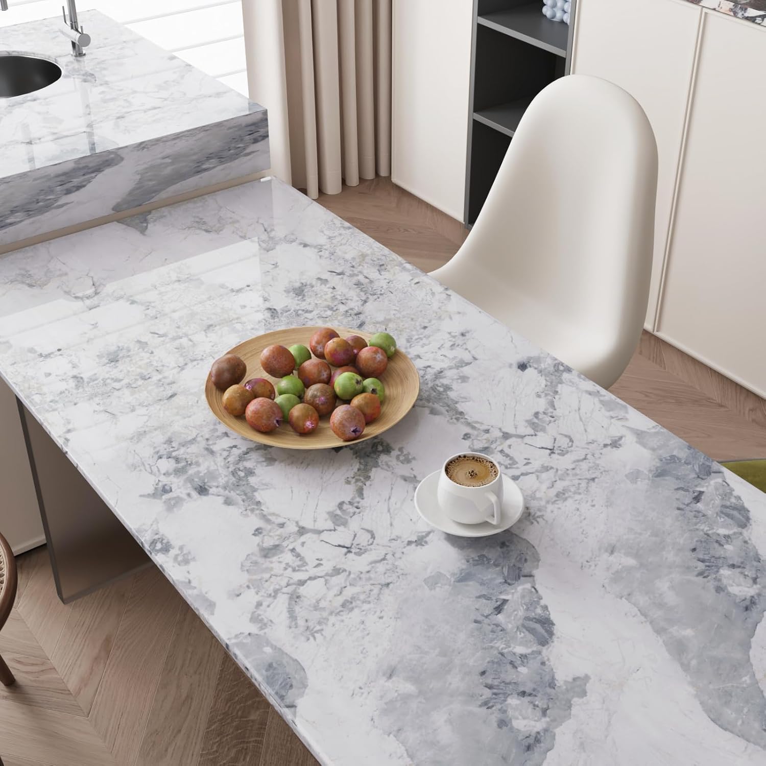 CRE8TIVE Spruce White Marble Contact Paper for Countertops Waterproof 12"x354" Glossy Marble Wallpaper Peel and Stick Self Adhesive Removable Wall Paper for Kitchen Bedroom Shelves Tables Desks Walls