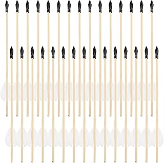 30 Pack Wooden Feather Arrows with Soft Rubber Tips 17 Inches Handmade Wooden Bow and Arrow Archery Bows for Kids Beginners Outdoor Play Cosplay Costume Decoration