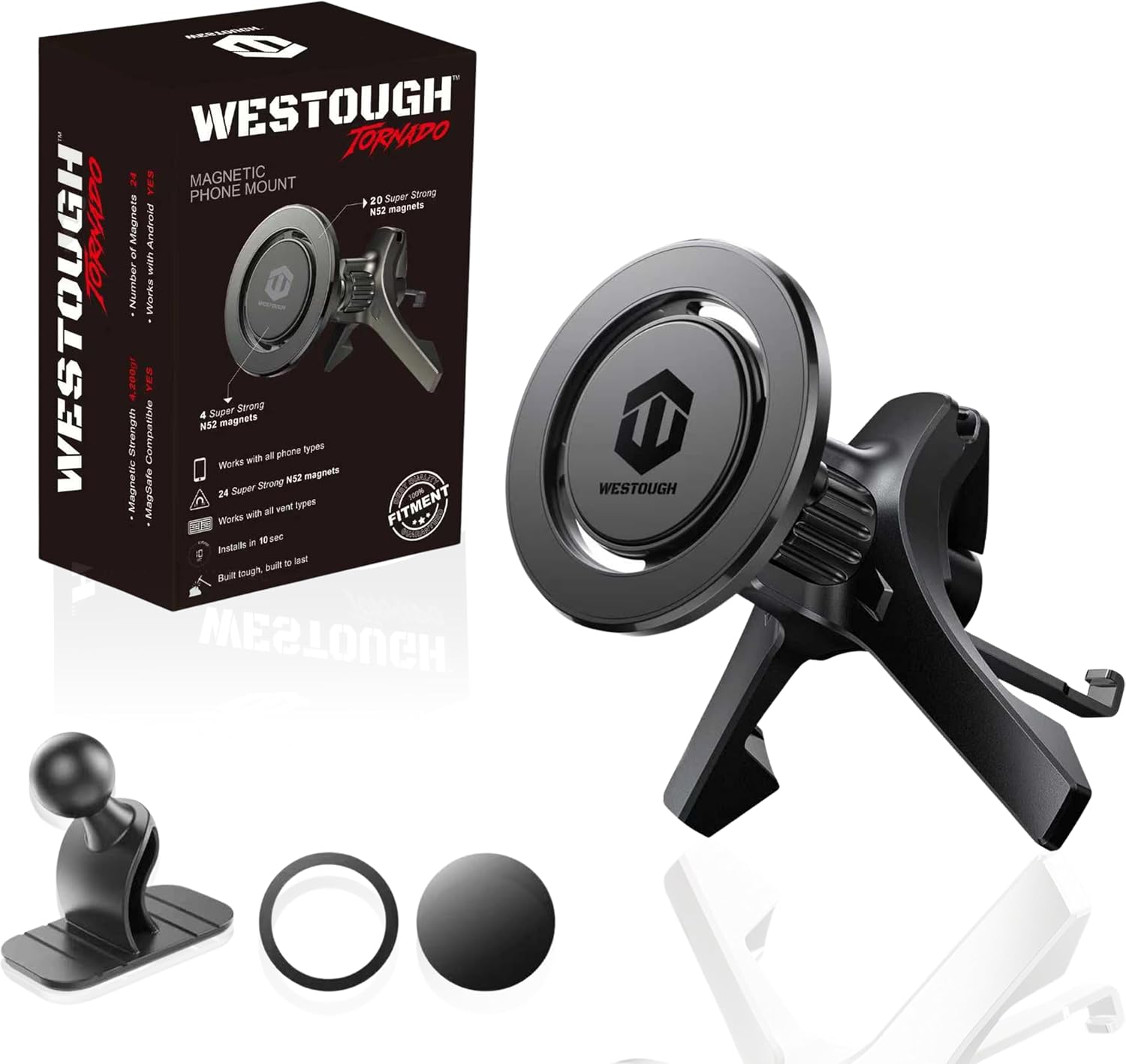 MagSafe Car Mount, Magnetic Car Phone Holder for Vent & Dashboard, 360° Rotating Magnetic Phone Mount for Car Compatible with iPhone 16/15/14/13/12 Pro Max & Android, Military Grade