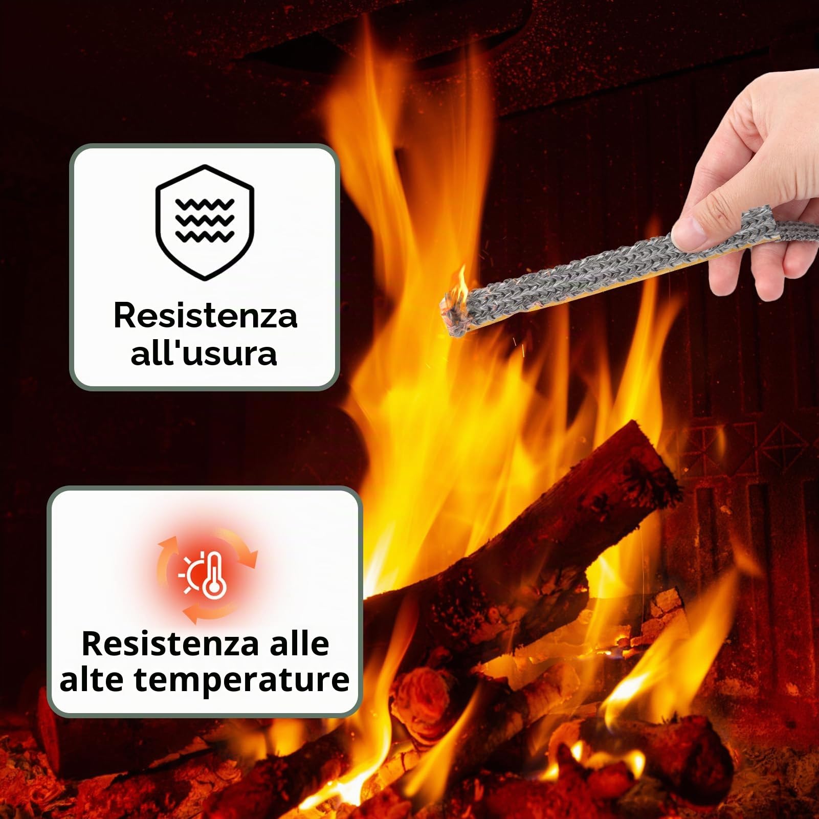 Guarnizione Stufa a Legna, 3m × 10mm × 3mm Guarnizione Autoadesiva Inserto Camino a Legna, Guarnizioni in Fibra di Vetro per Stufa/Camino/Porta del Forno, Resistente al Calore 550 Gradi Celsius