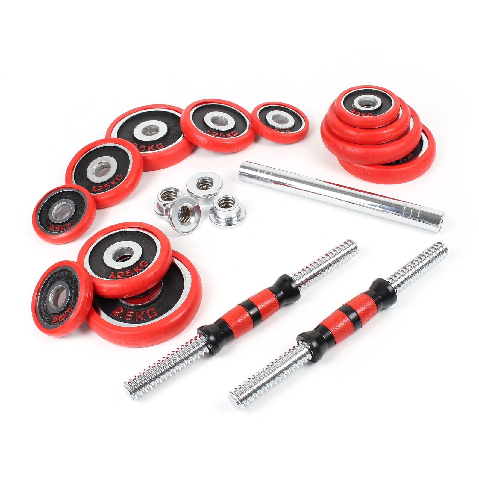 Hantelset 20 kg 2in1 Set Kurzhantel und Langhantel mit 12 Hantelscheiben, Langhantel mit Verlängerungsstange Hantelstangen Gewichte für Krafttraining Hanteln Training Hantel Set
