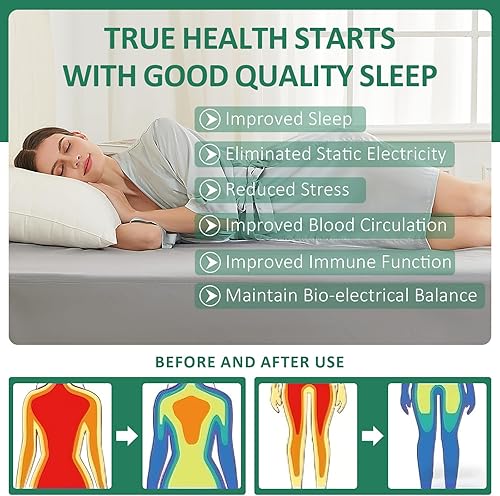 Miniatura 3 de Grounding Sheets - Sábanas 5% de fibra de plata pura y 95% algodón orgánico para mejorar el sueño, reducir la ansiedad por estrés (gris, Queen)