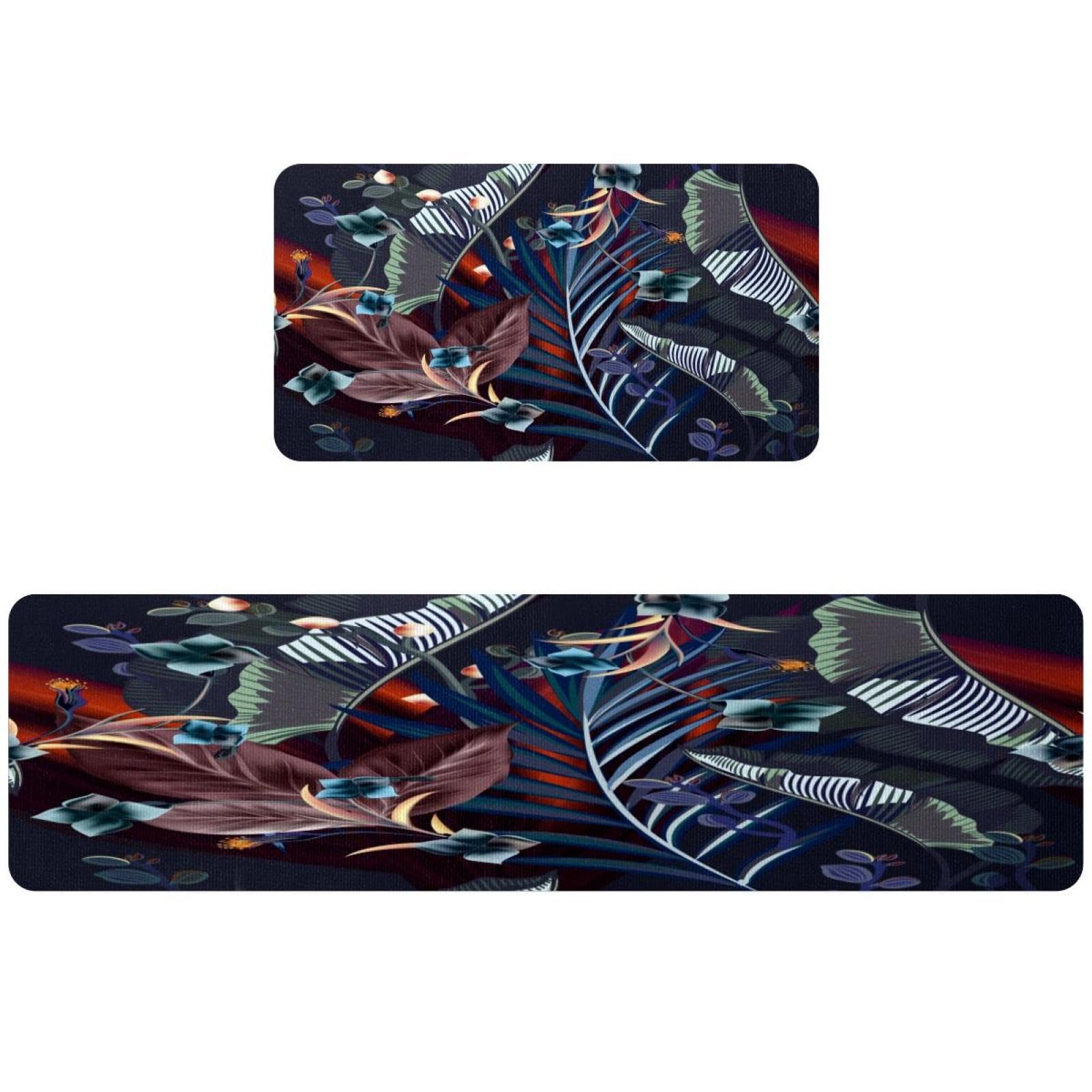 Lot de 2 tapis de cuisine antidérapants et lavables motif fleurs