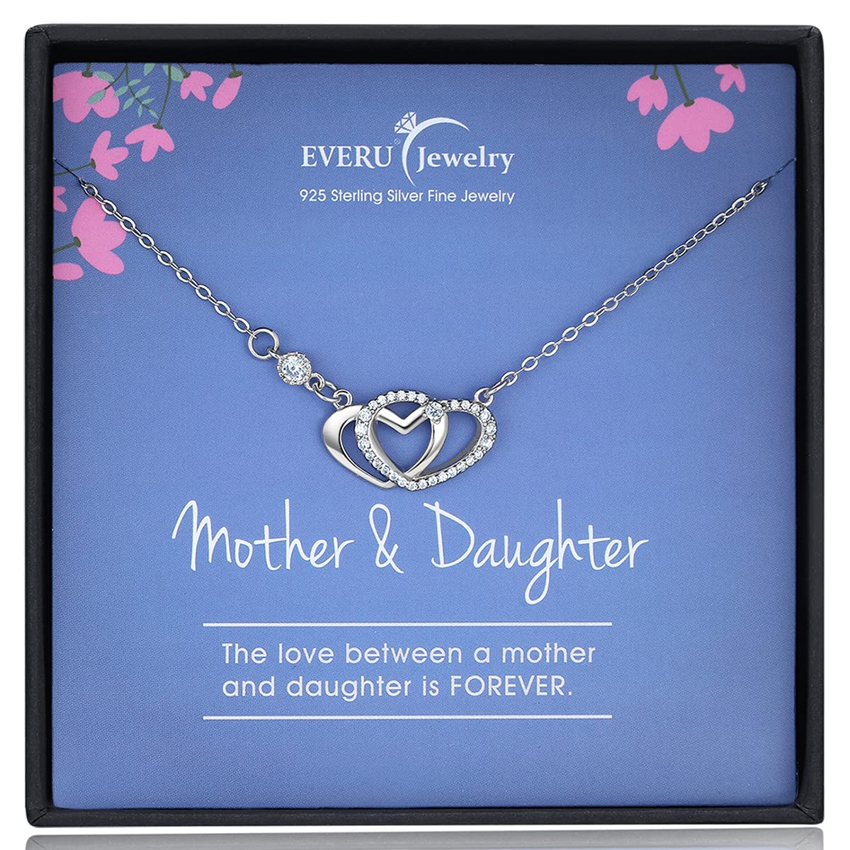 EVERUMother Daughter Necklace,925 Sterling Silver Interlocking Hearts  Pendant Necklaces for Mom,Mother's Day Gifts for Mom from Daughter