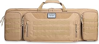 ALVARZA 36 inch Double Long Gun Bag 1000D Nylon Soft Case Backpack Rifle Shotgun Pistol Transportation for Hunting Shooting Range, Firearm Transportation with Lockable Zipper and Molle System Brown