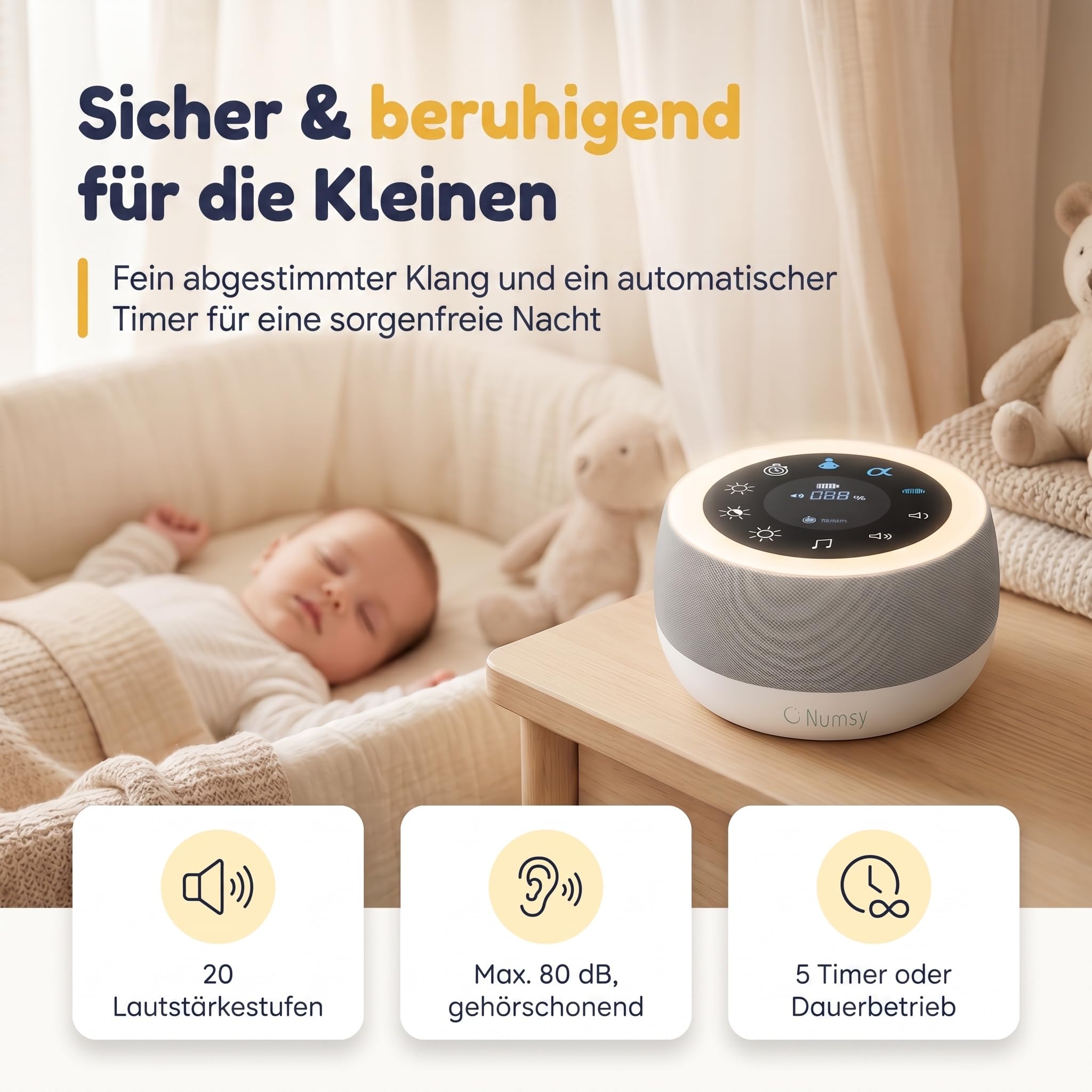 Numsy Touch White Noise Machine mit Nachtlicht - Einschlafhilfe Baby
