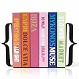 Decorative Bookends for Shelves - Modern Bracket Shaped Metal Book Ends for Home Office Decor, Unique Minimalist Desk Accessories & Gift (Black)