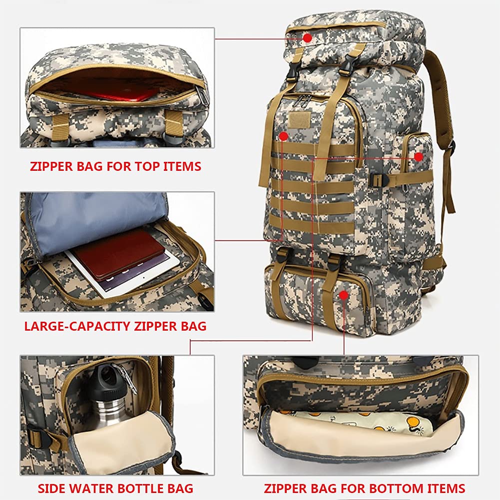 Zaino da alpinismo di grande capacità per escursionismo, campeggio, sport all'aria aperta, borsa tattica idrorepellente con sistema Molle, cinghie regolabili, motivo mimetico, Urban Camouflage