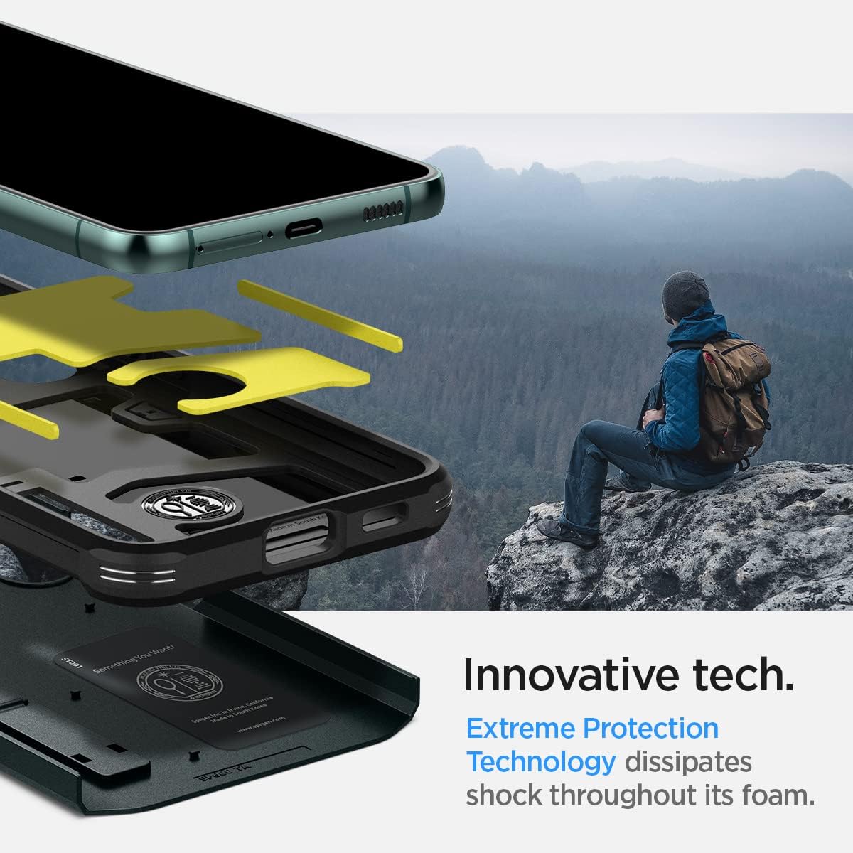 Spigen Tough Armor Designed for Galaxy S22 Case (2022) - Abyss Green