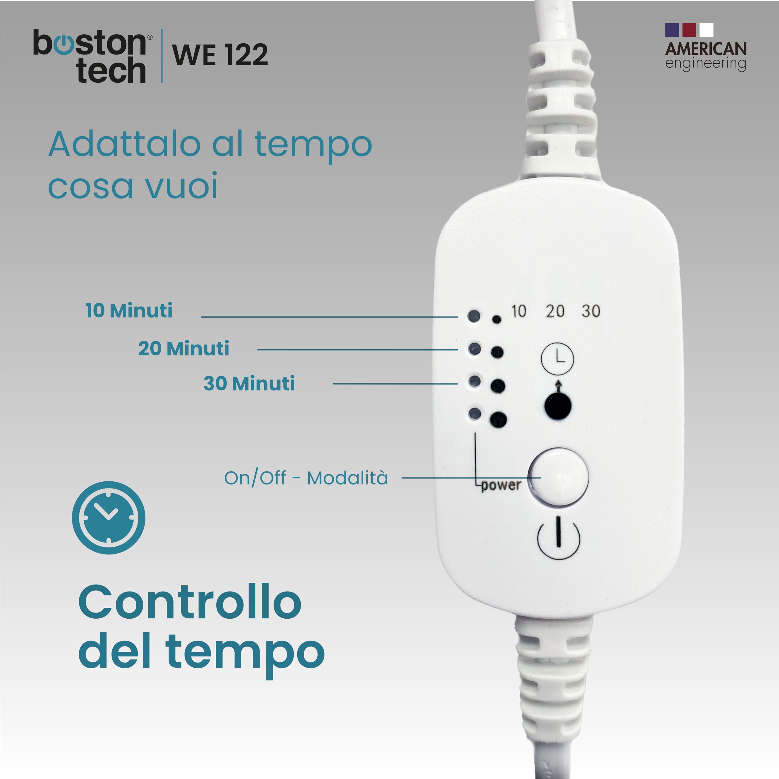 Boston Tech WE122 Lampada a infrarossi da tavolo fisioterapia dispositivo termico potenza 200 W sollievo dolori e tensioni muscolari 3 livelli di inclinazione Timer e protezione degli occhi.
