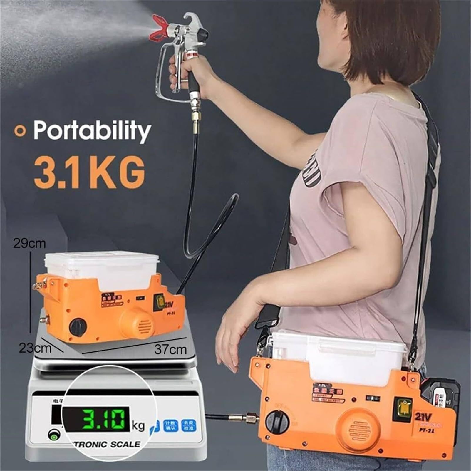 Rociador de pintura privado de aire portátil 5000mAh de la máquina de pintura de pared de carga de látex de pintura(Orange)