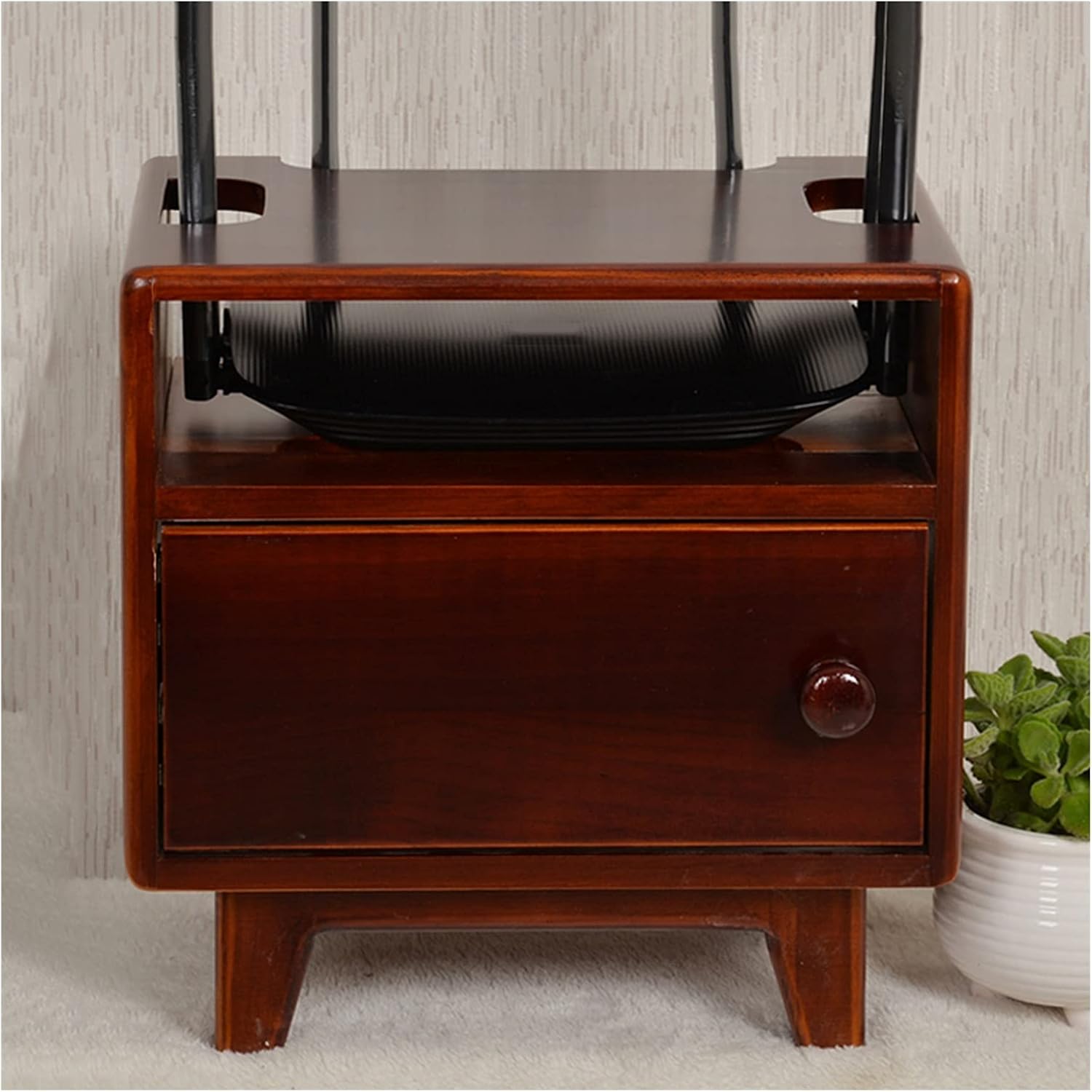 Cable Management Box Wooden Router Storage Boxes Organizer with High Feet Cable Power Plug Storage Box Magnetic Door Stop and Stainless Steel Hinge Cable Cords Organizer Boxes (F Six pole style)