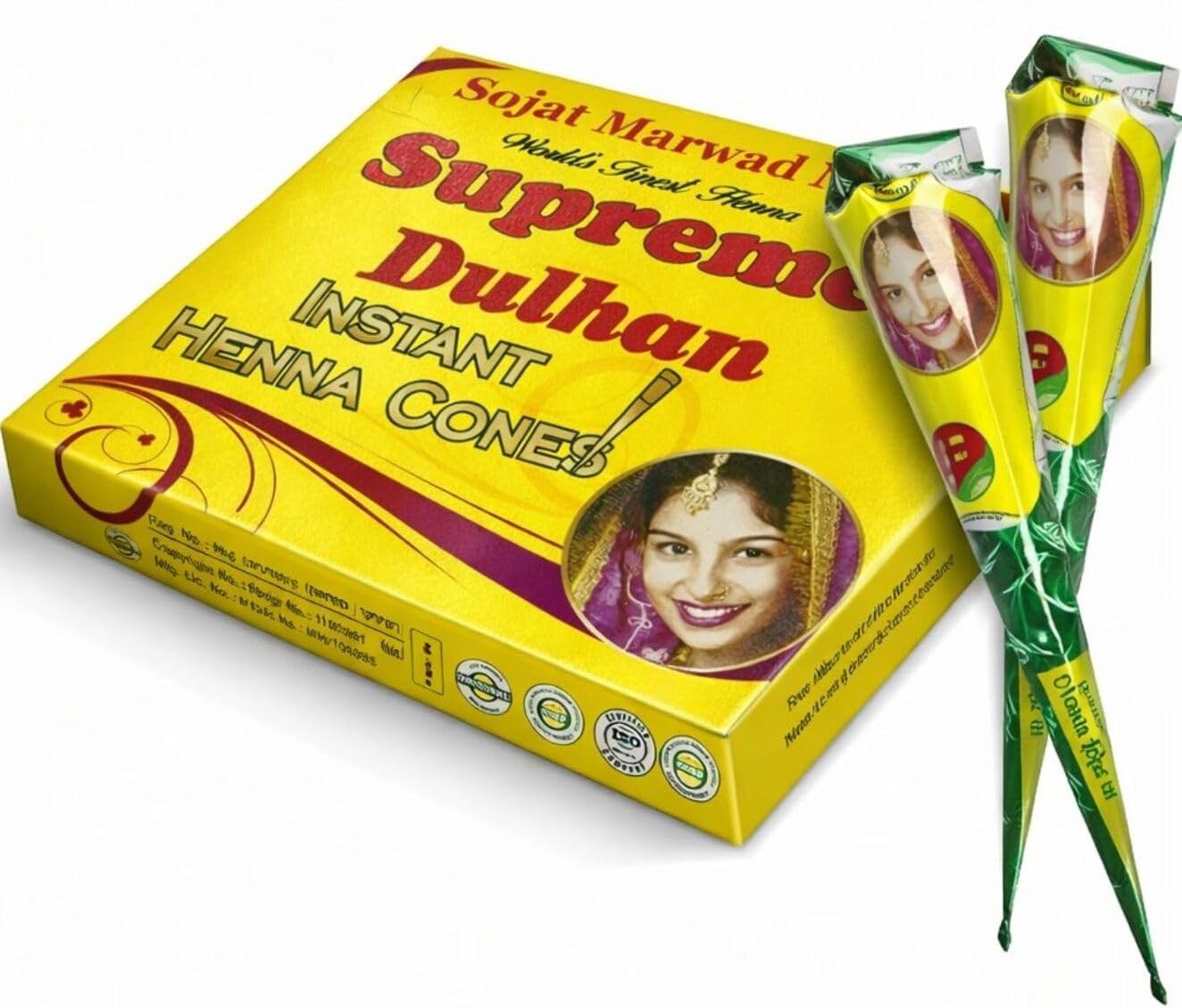 Super Dulhan Henna Bridal Mehandi Cone for Hands & Hair Herbal Rajasthani Henna Paste in Natural Dark Brown Color | Dulhan Wedding Occasion Jumbo Mehendi Cone - 35 gm each - Pack of 10 (Jumbo)-image-40